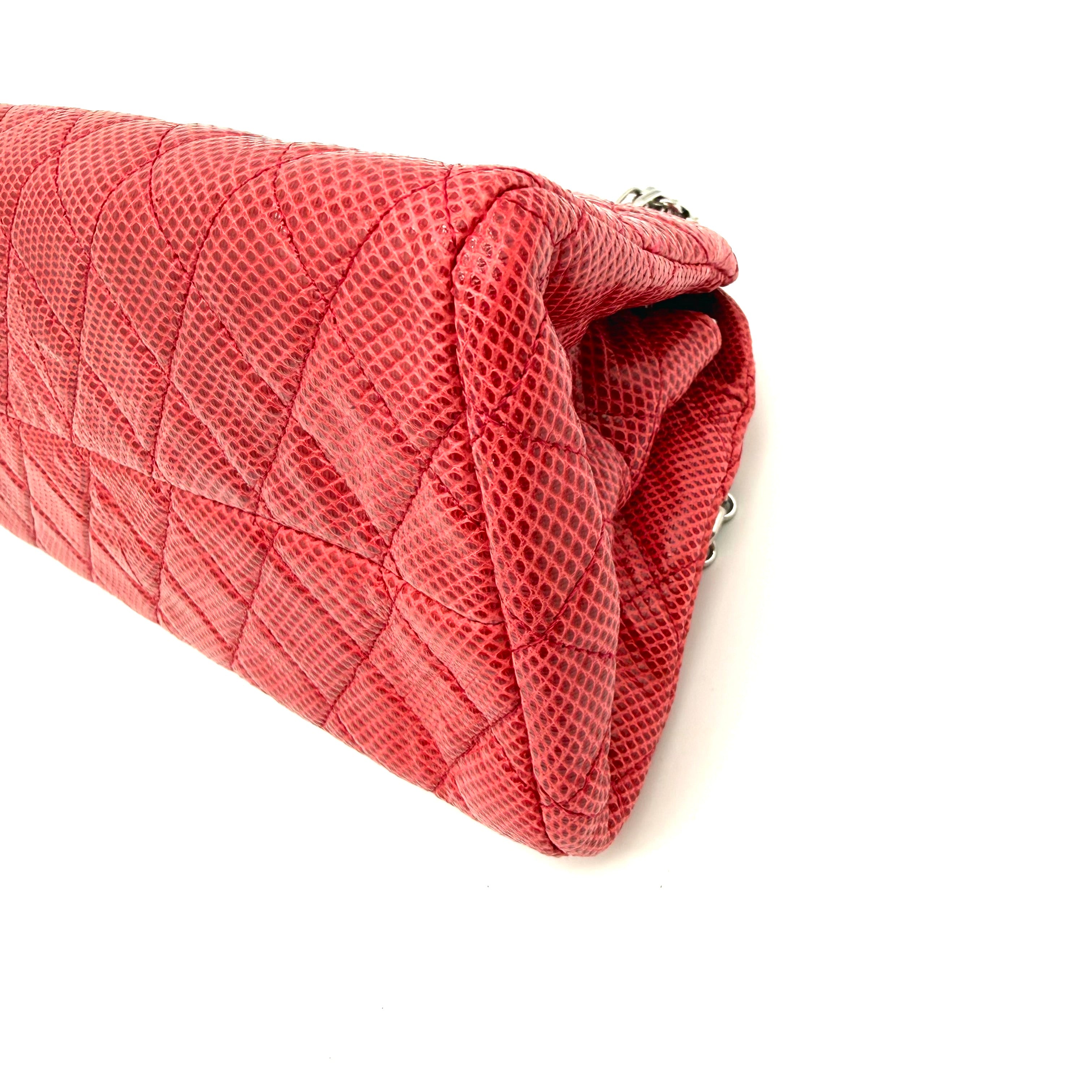 Chanel Mademoiselle Bowling Bag | Red Quilted Lizard-Embossed Leather | Silver Hardware