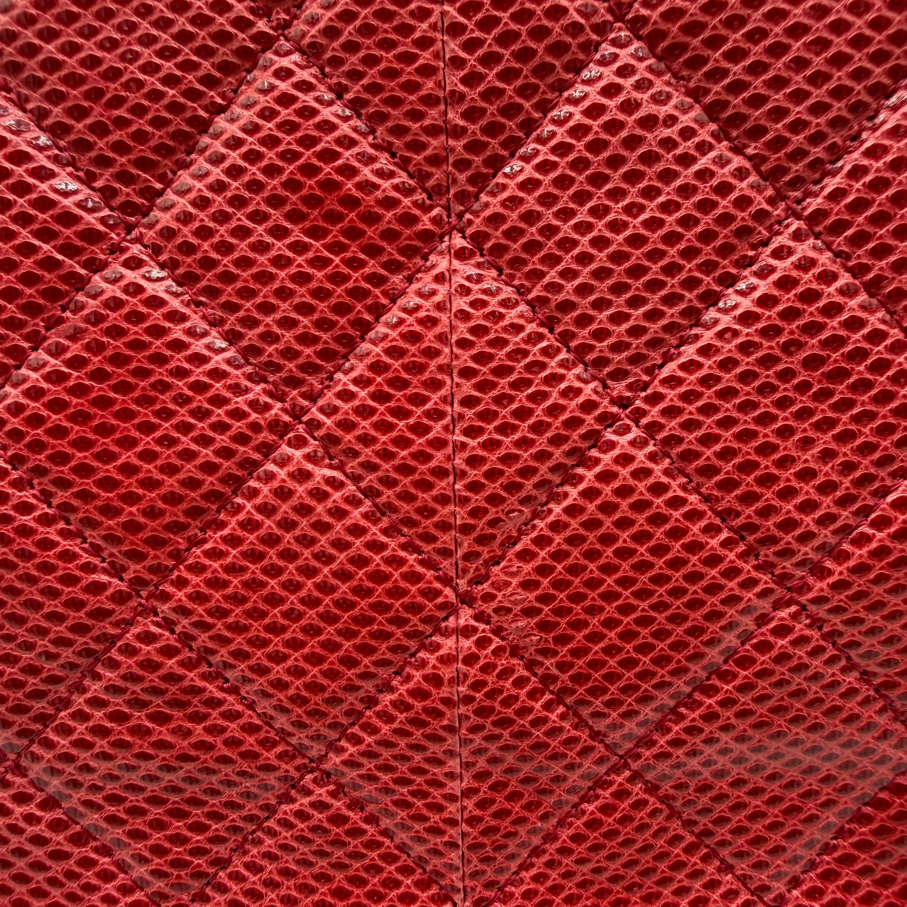 Chanel Mademoiselle Bowling Bag | Red Quilted Lizard-Embossed Leather | Silver Hardware