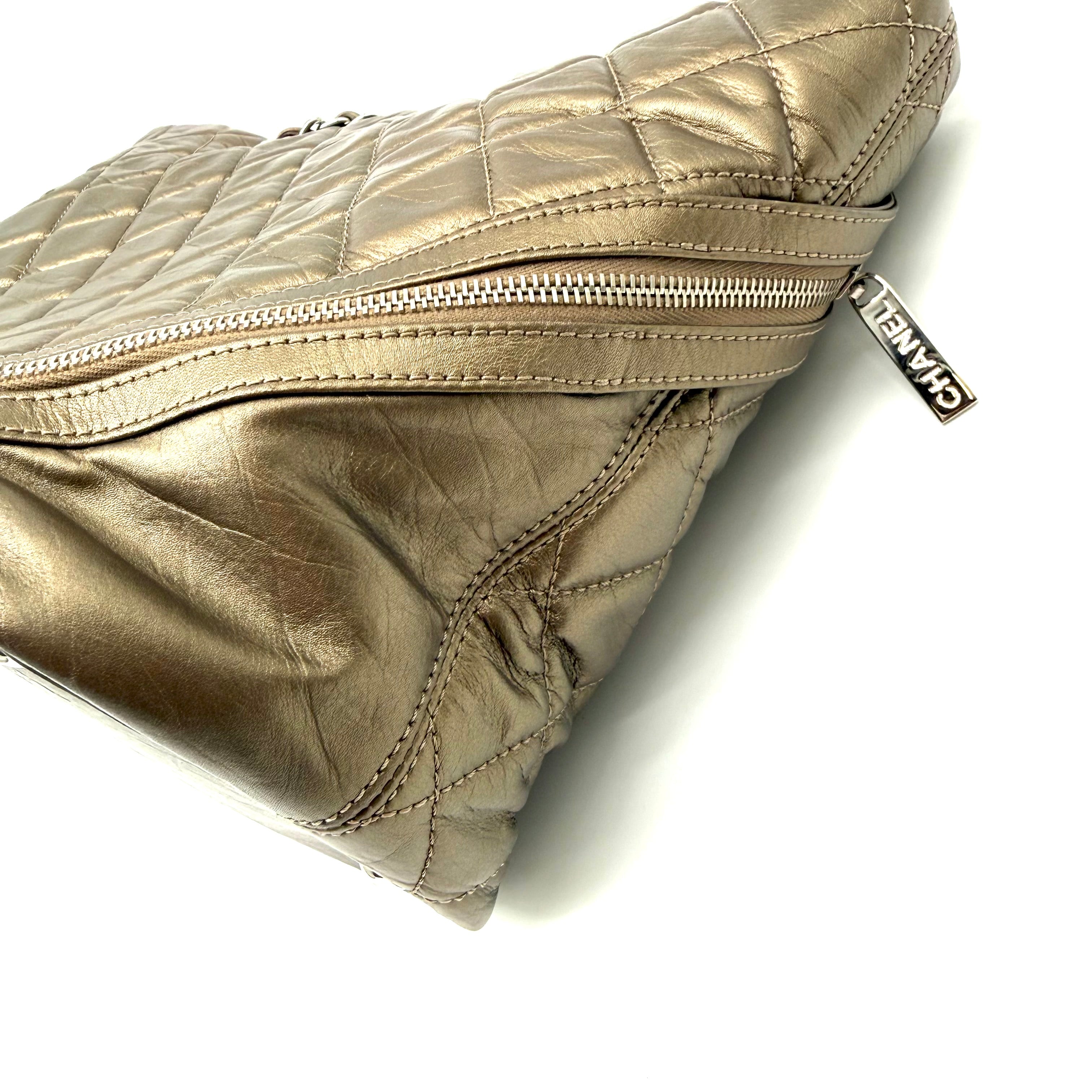 Chanel Vintage Cambon Quilted Tote | Metallic Bronze Aged Calfskin | Silver Hardware