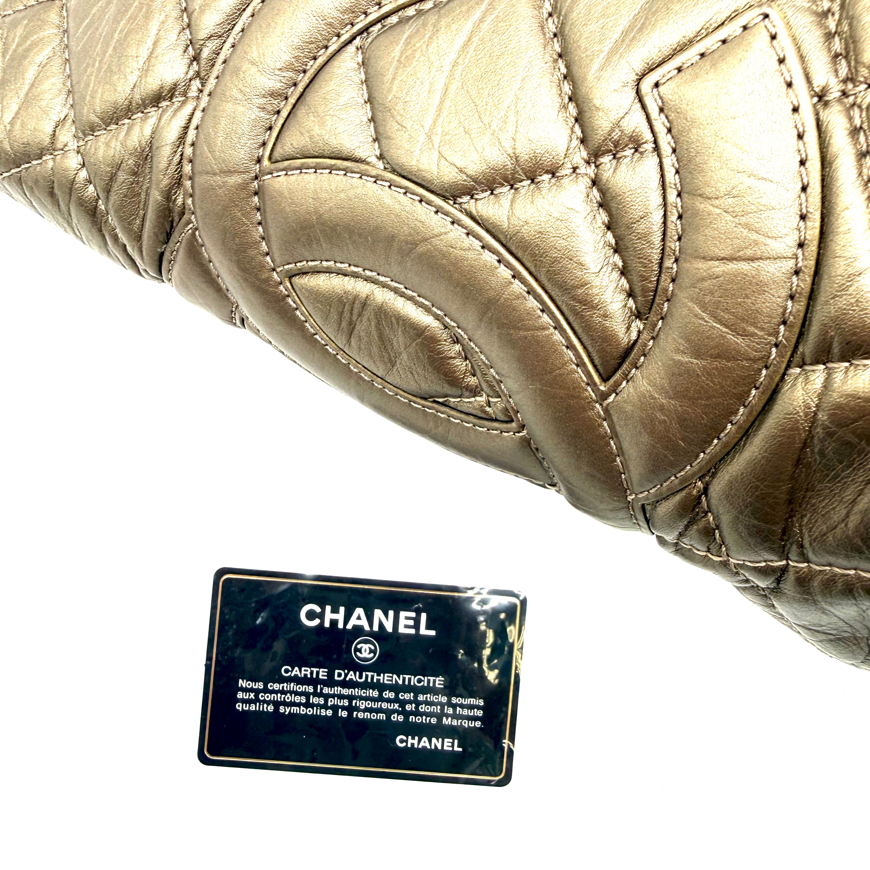 Chanel Vintage Cambon Quilted Tote | Metallic Bronze Aged Calfskin | Silver Hardware