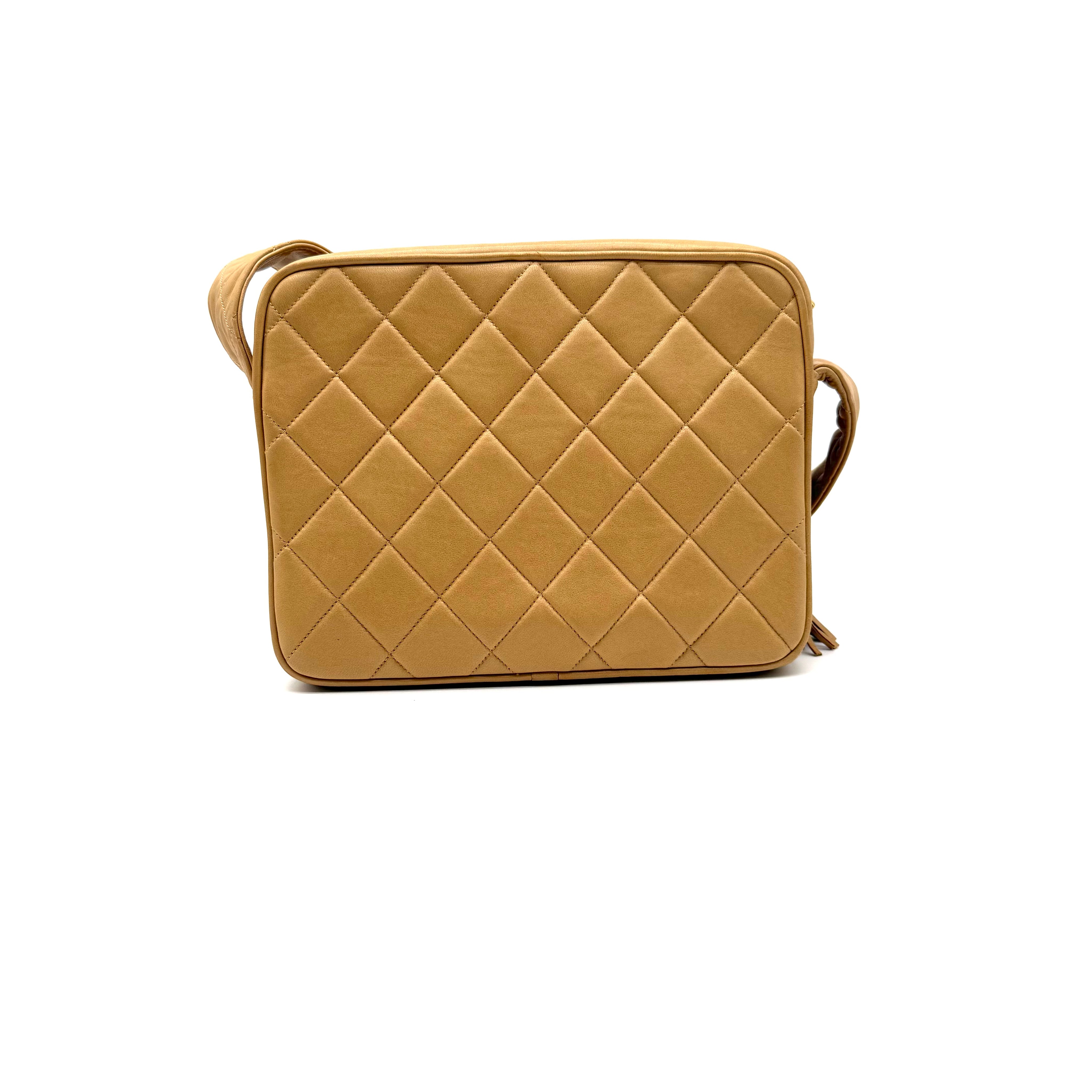Chanel Vintage CC Tassel Camera Bag | Beige Lambskin | Gold Hardware