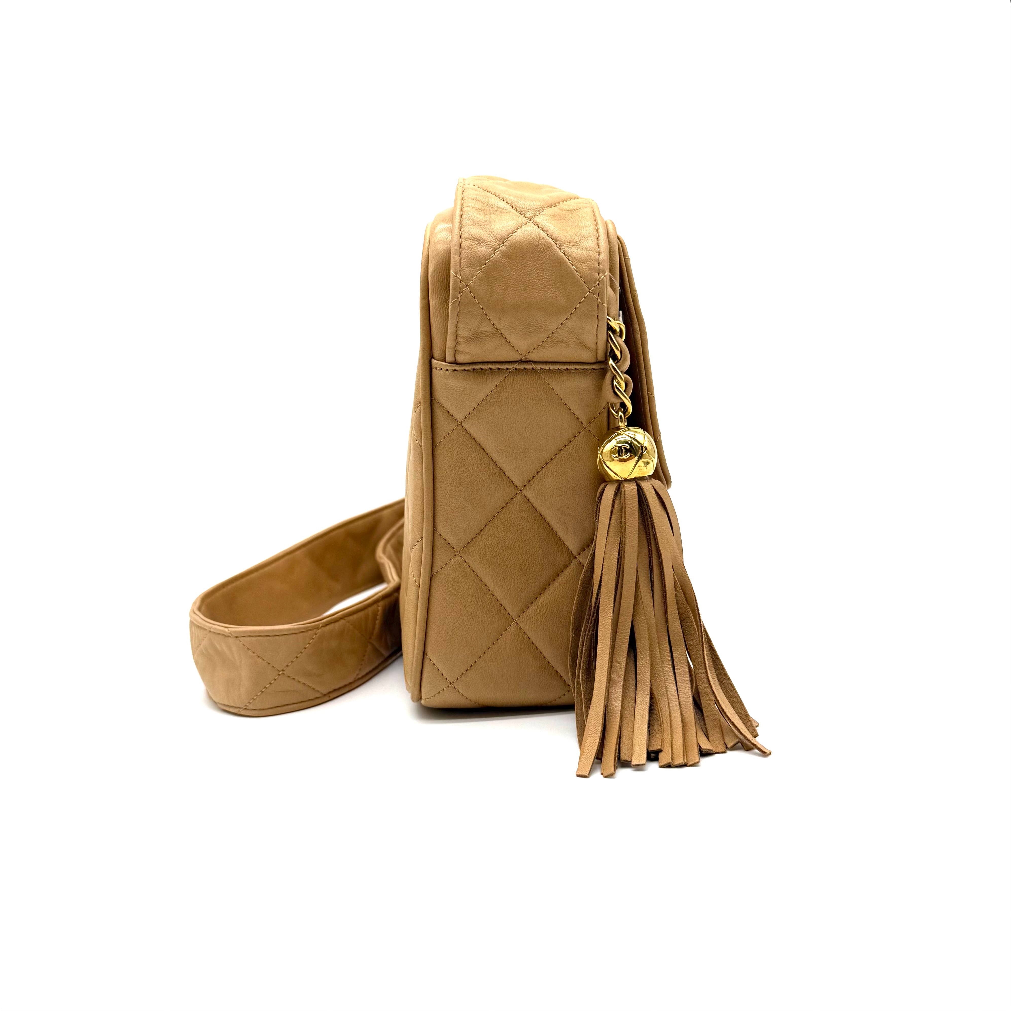 Chanel Vintage CC Tassel Camera Bag | Beige Lambskin | Gold Hardware