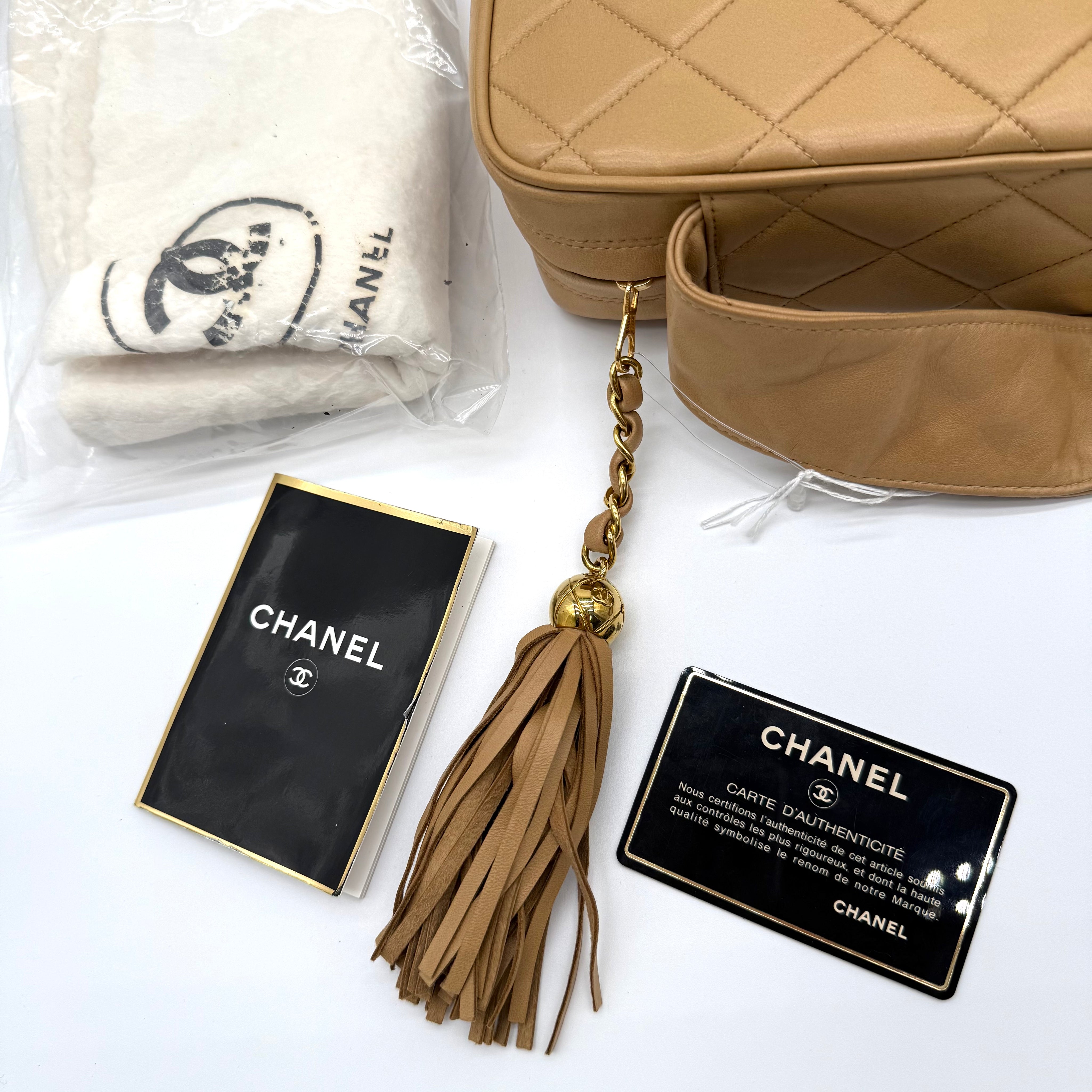 Chanel Vintage CC Tassel Camera Bag | Beige Lambskin | Gold Hardware