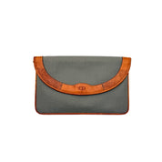 Vintage Christian Dior Envelope Clutch | Sage Canvas | Tan Leather Trim
