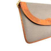 Vintage Christian Dior Envelope Clutch | Sage Canvas | Tan Leather Trim