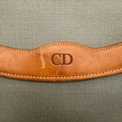 Vintage Christian Dior Envelope Clutch | Sage Canvas | Tan Leather Trim