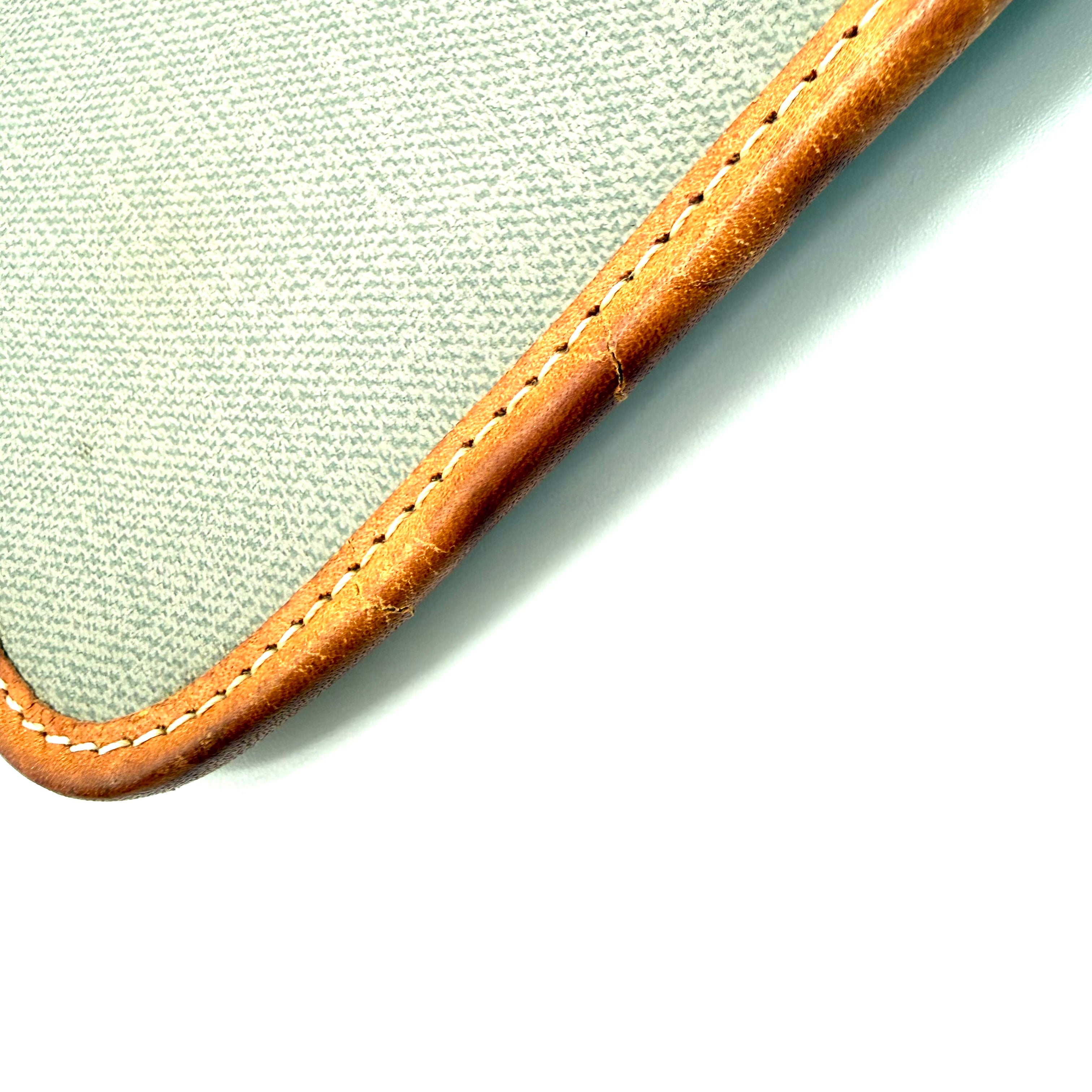 Vintage Christian Dior Envelope Clutch | Sage Canvas | Tan Leather Trim