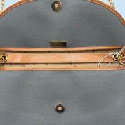 Vintage Christian Dior Envelope Clutch | Sage Canvas | Tan Leather Trim