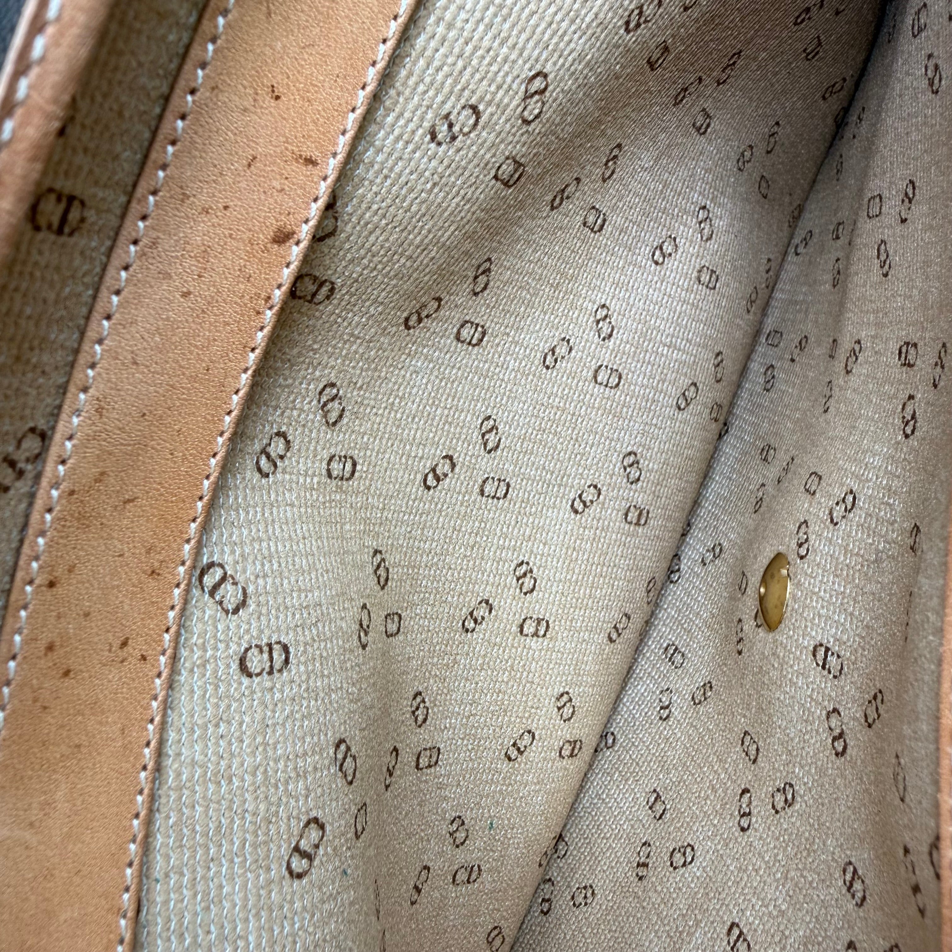 Vintage Christian Dior Envelope Clutch | Sage Canvas | Tan Leather Trim