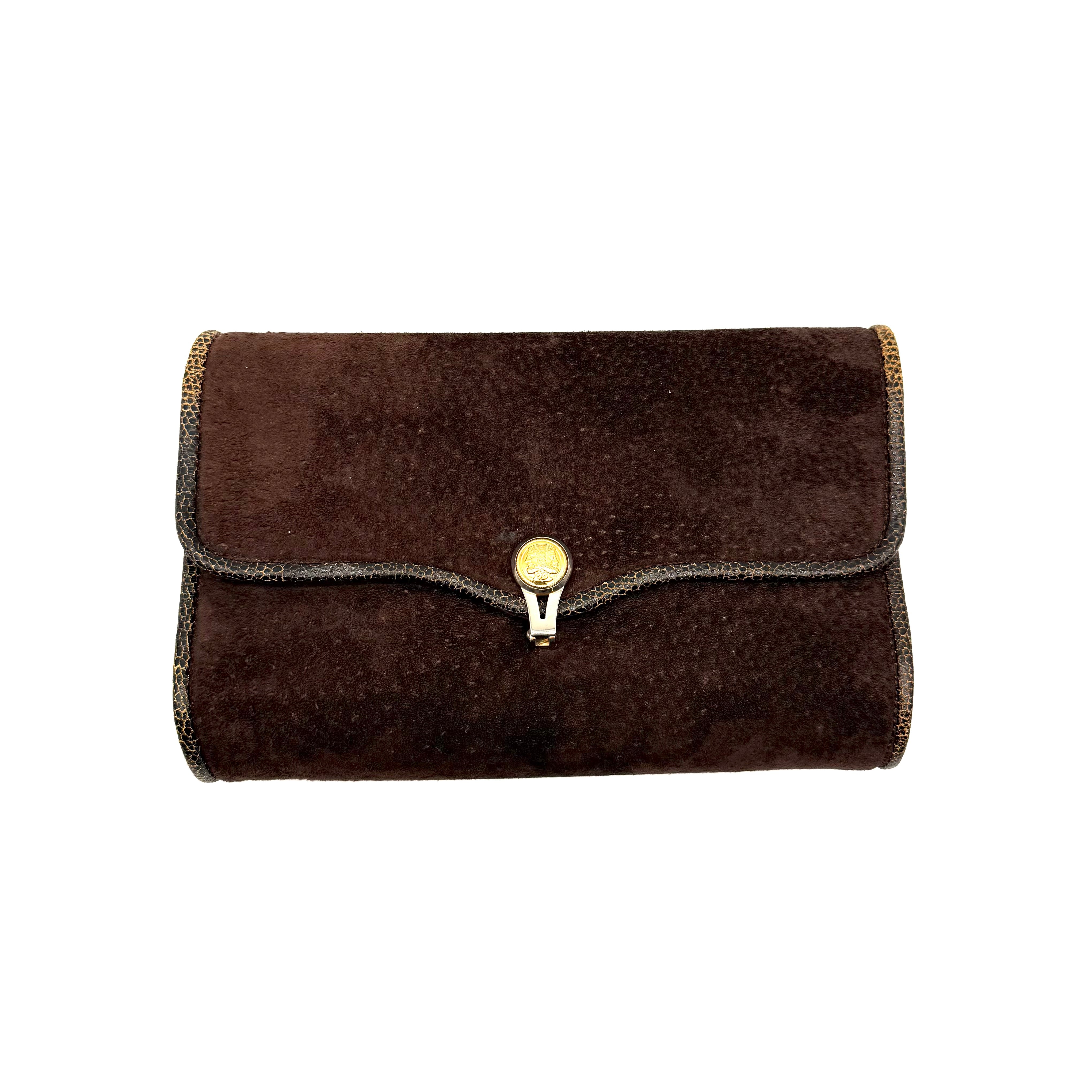 Vintage Fendi Suede Clutch | Brown Suede | Snakeskin Trim