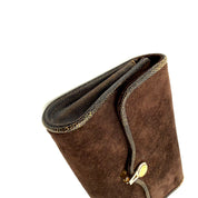 Vintage Fendi Suede Clutch | Brown Suede | Snakeskin Trim