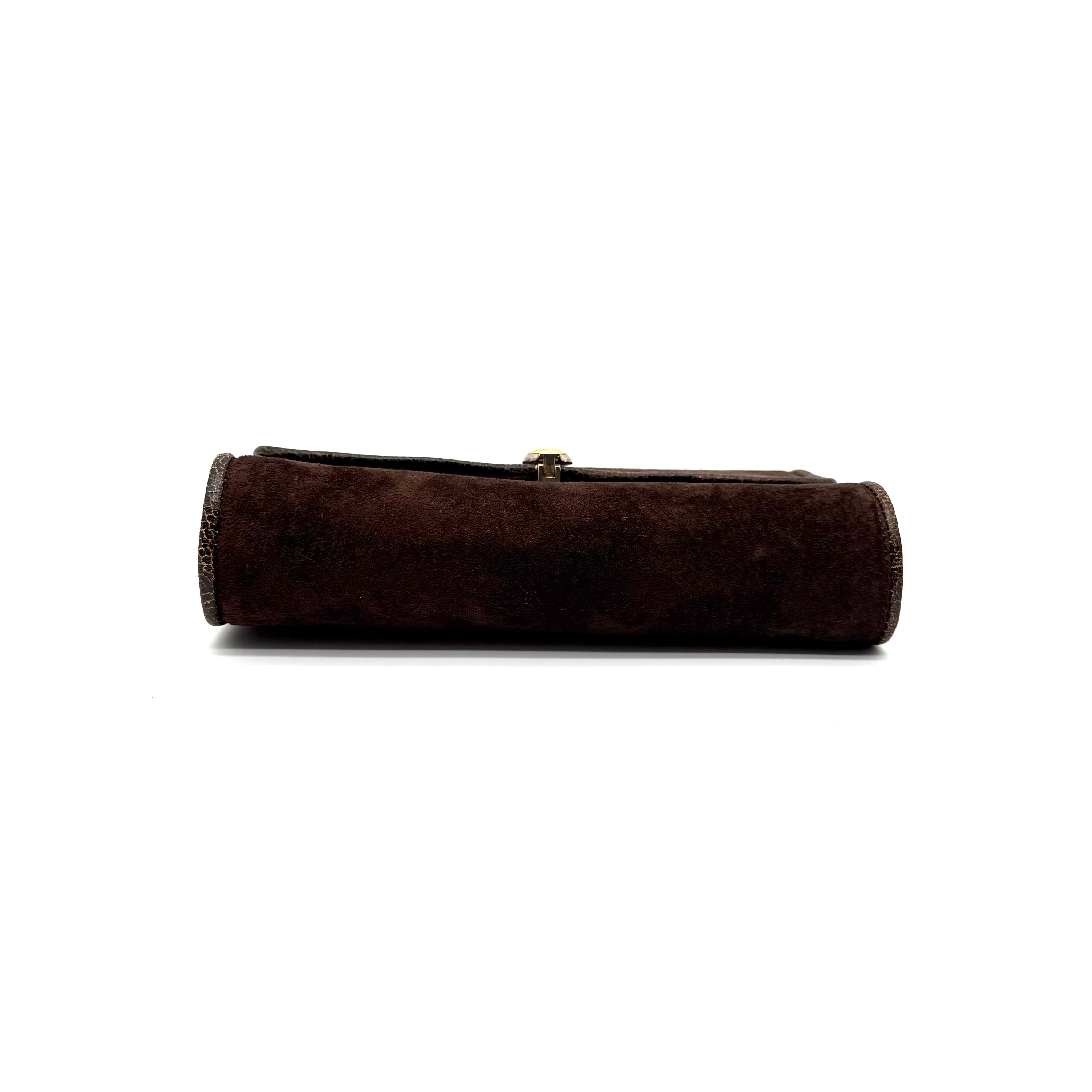Vintage Fendi Suede Clutch | Brown Suede | Snakeskin Trim
