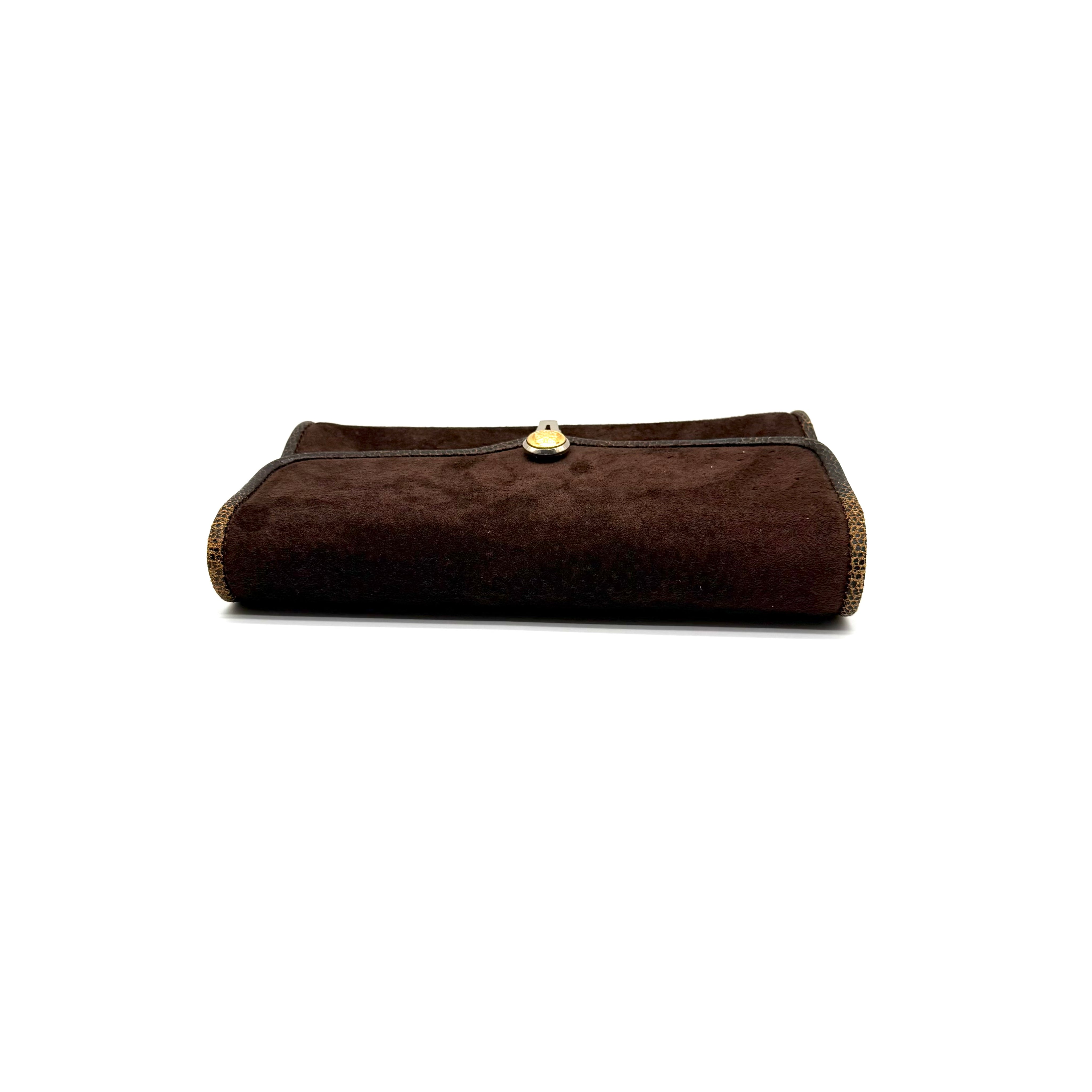 Vintage Fendi Suede Clutch | Brown Suede | Snakeskin Trim