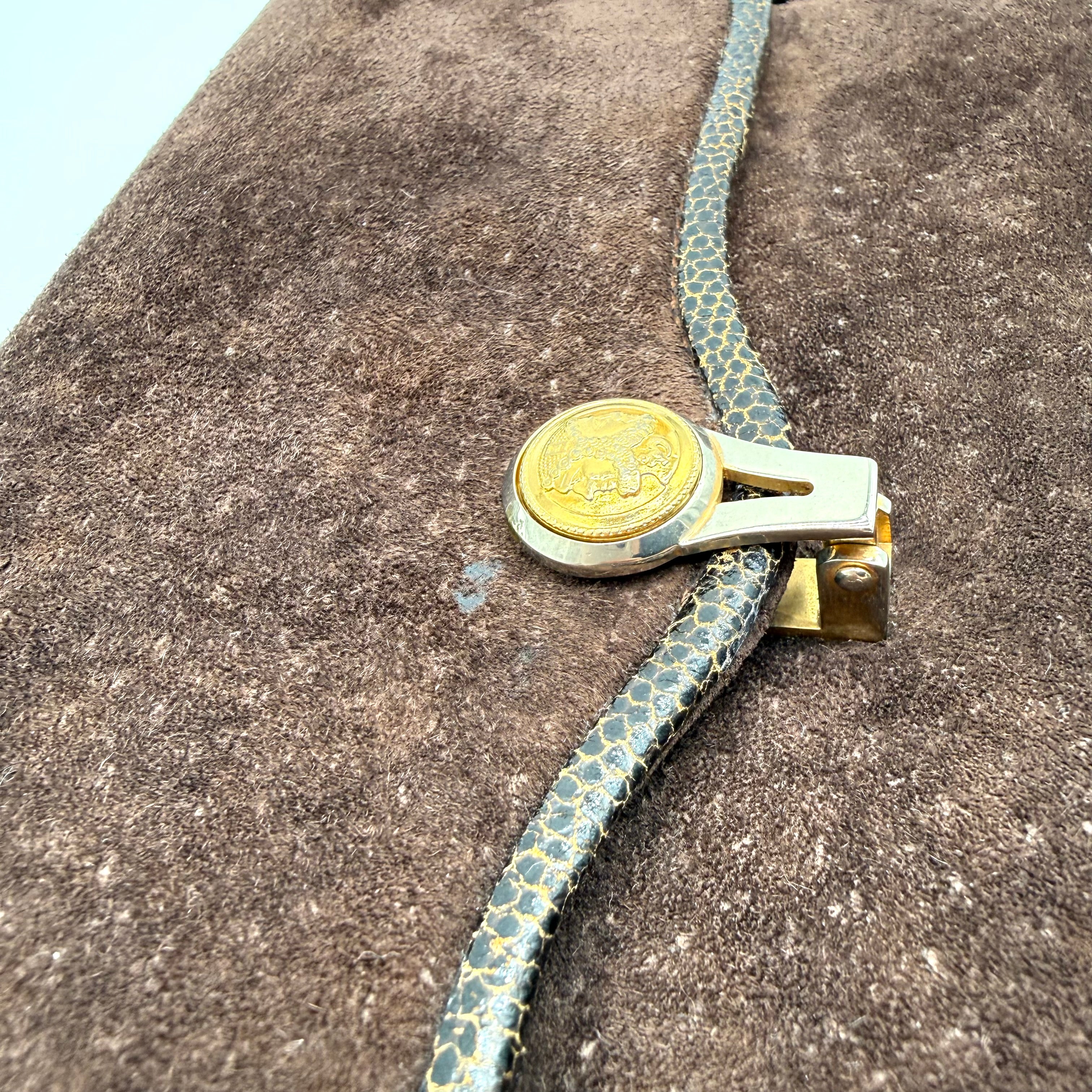 Vintage Fendi Suede Clutch | Brown Suede | Snakeskin Trim