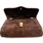 Vintage Fendi Suede Clutch | Brown Suede | Snakeskin Trim