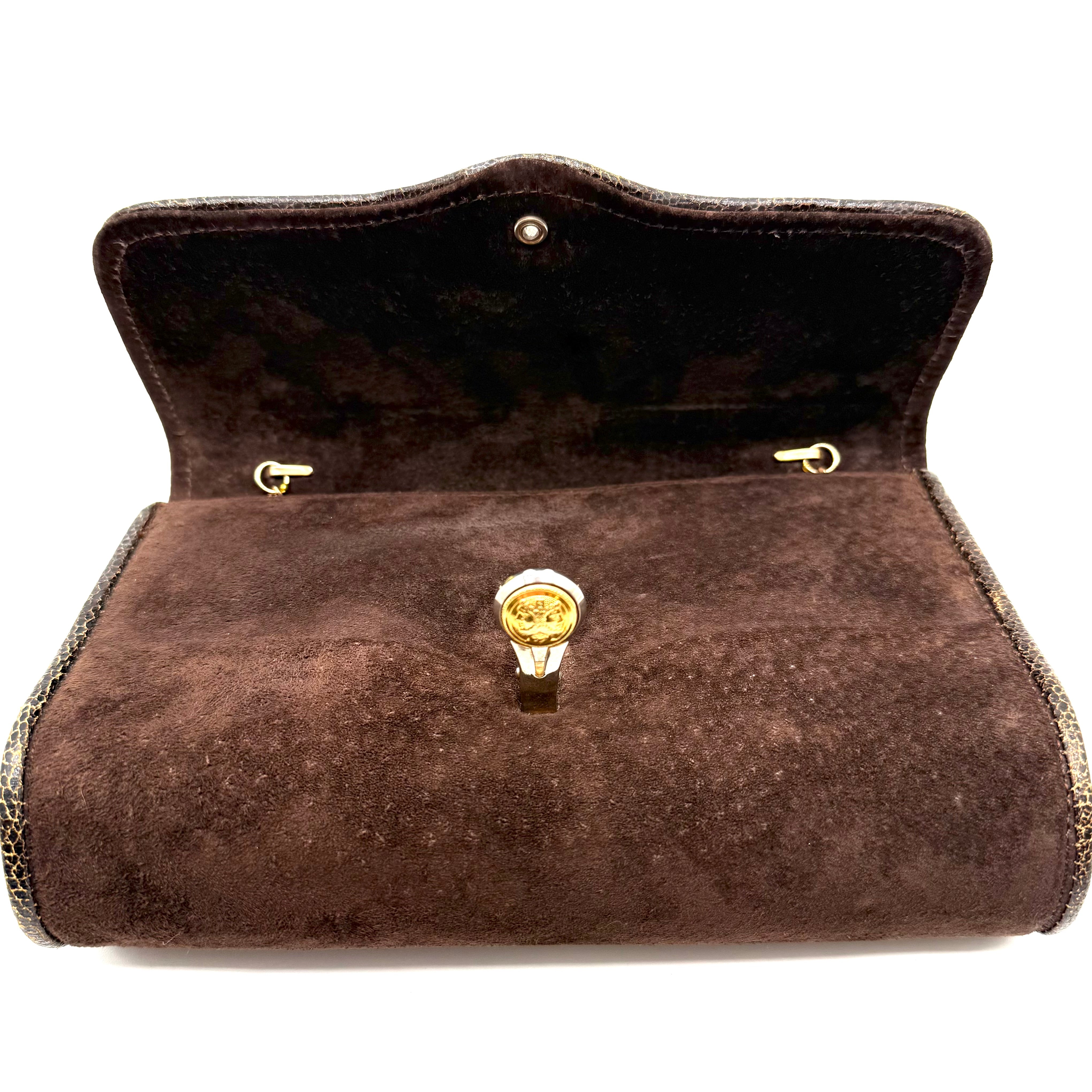 Vintage Fendi Suede Clutch | Brown Suede | Snakeskin Trim