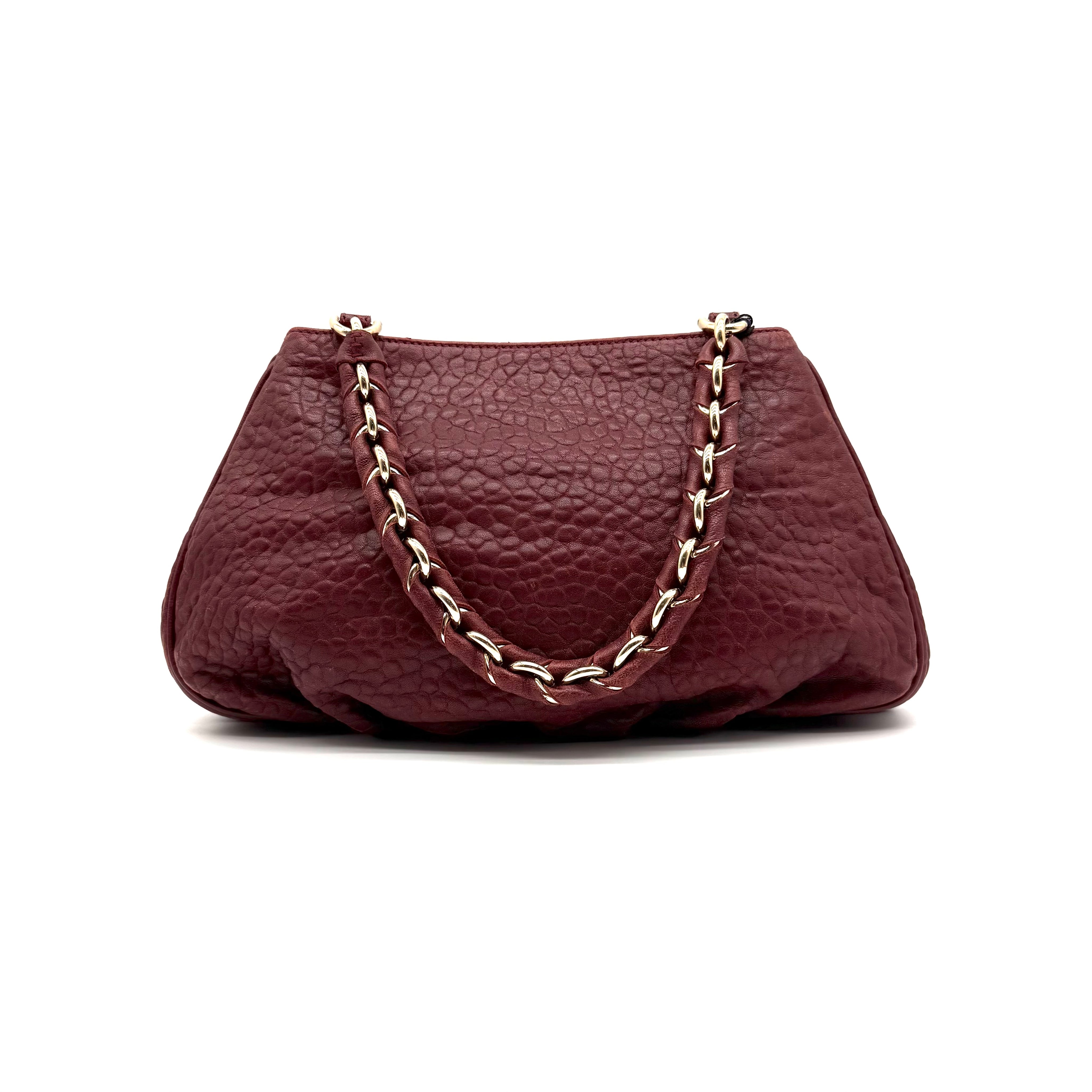 Vintage Fendi Pebbled Leather Shoulder Bag | Oxblood | Gold Hardware