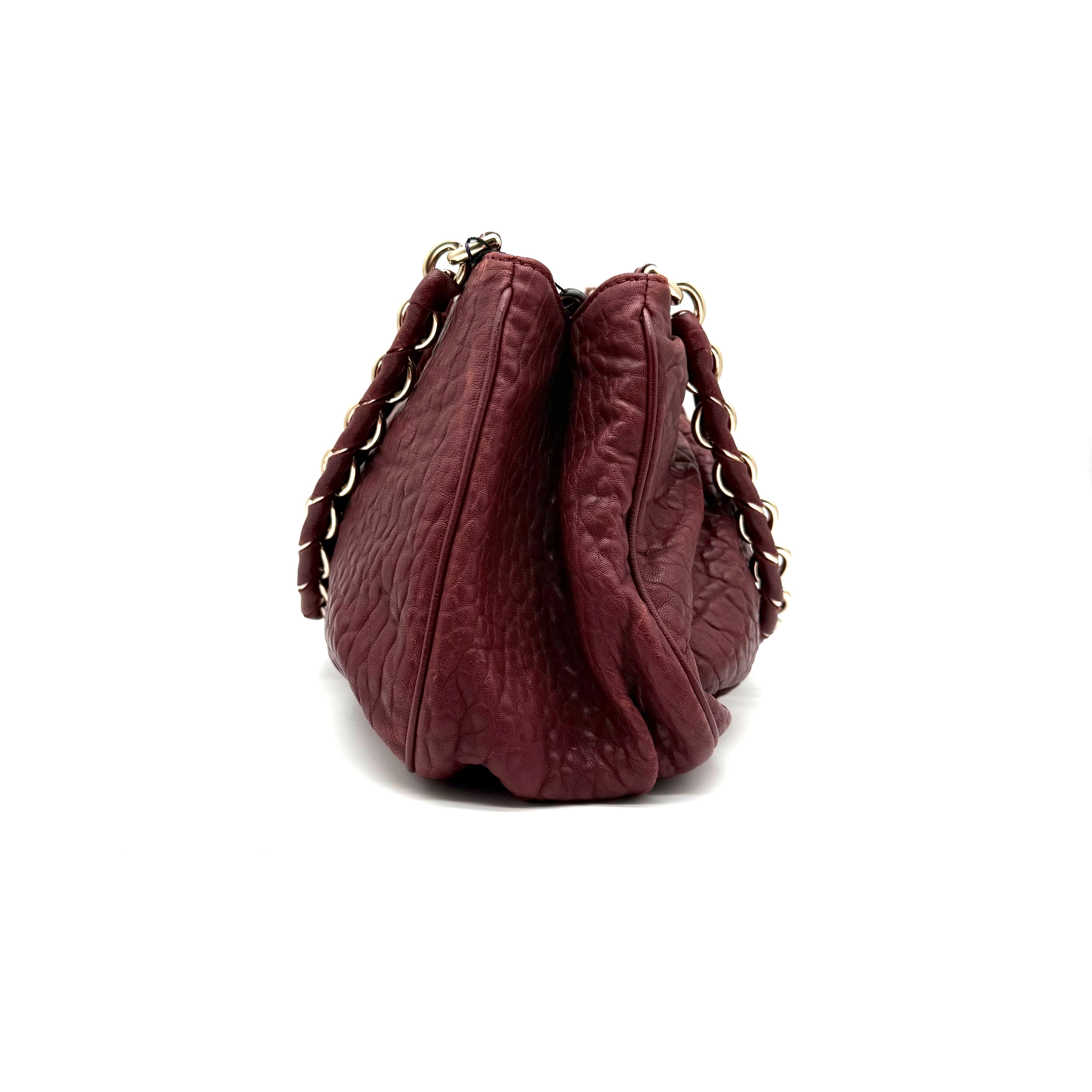 Vintage Fendi Pebbled Leather Shoulder Bag | Oxblood | Gold Hardware