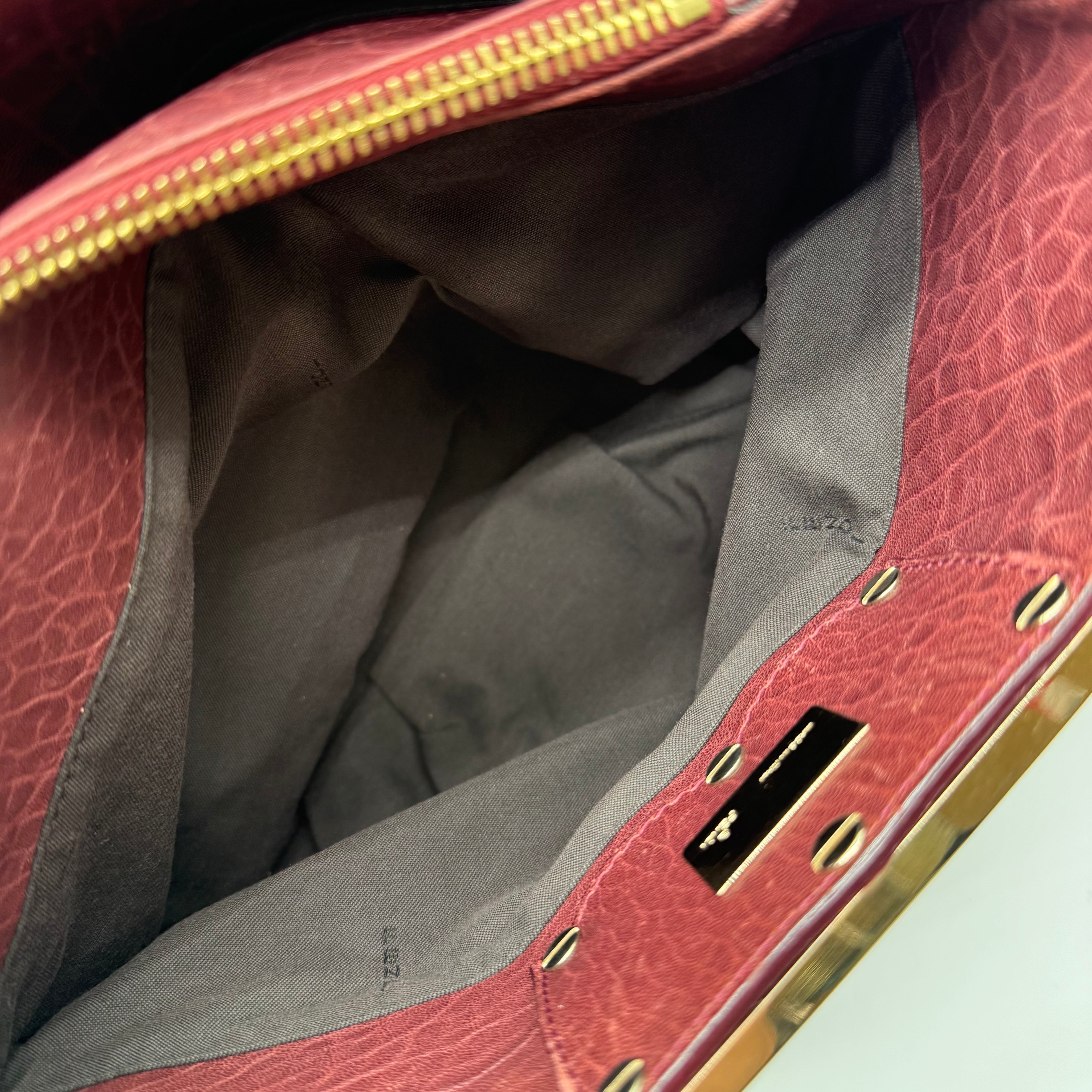 Vintage Fendi Pebbled Leather Shoulder Bag | Oxblood | Gold Hardware