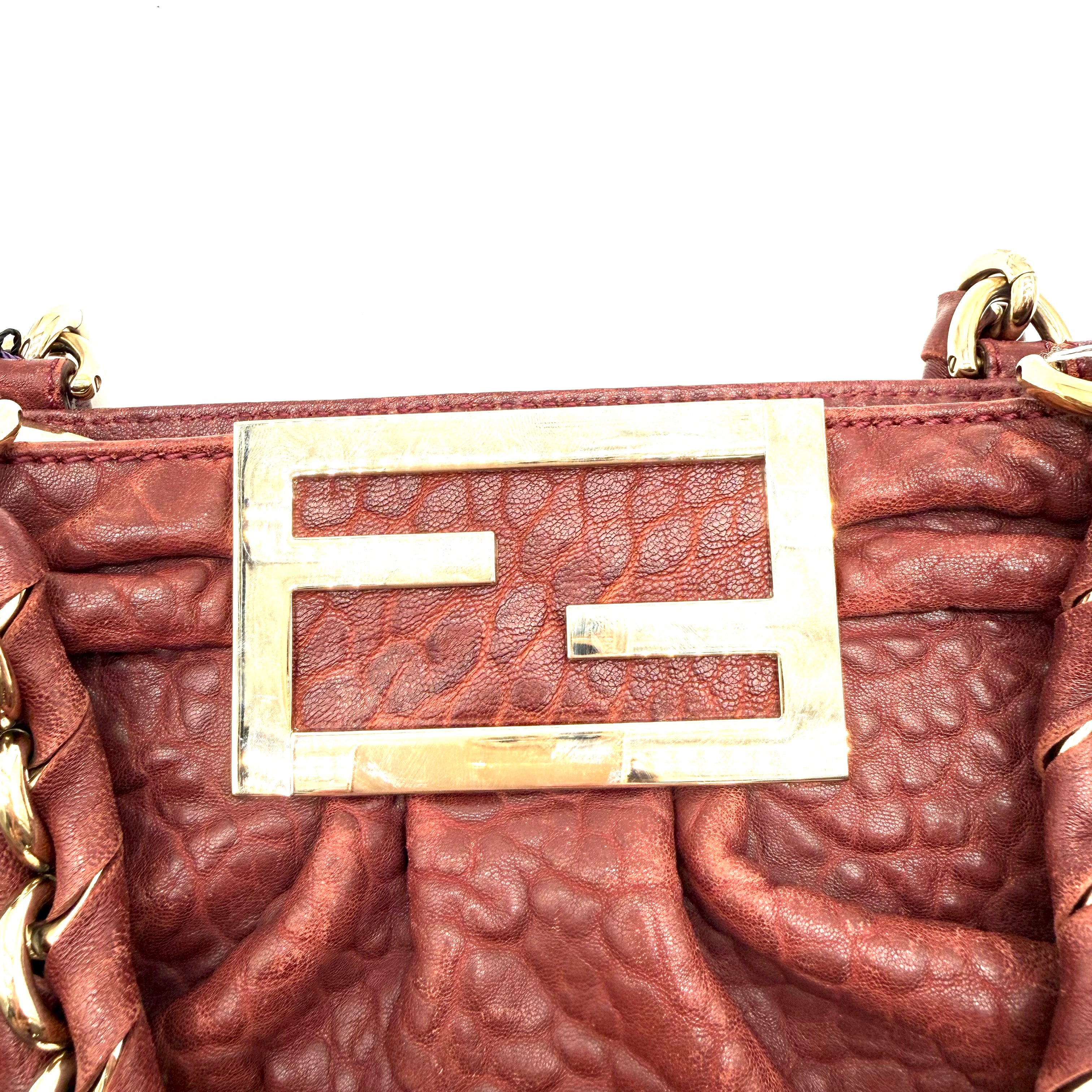 Vintage Fendi Pebbled Leather Shoulder Bag | Oxblood | Gold Hardware