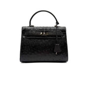 JRA | Kelly-Style Top Handle Bag | Ostrich Leather | Silver Hardware
