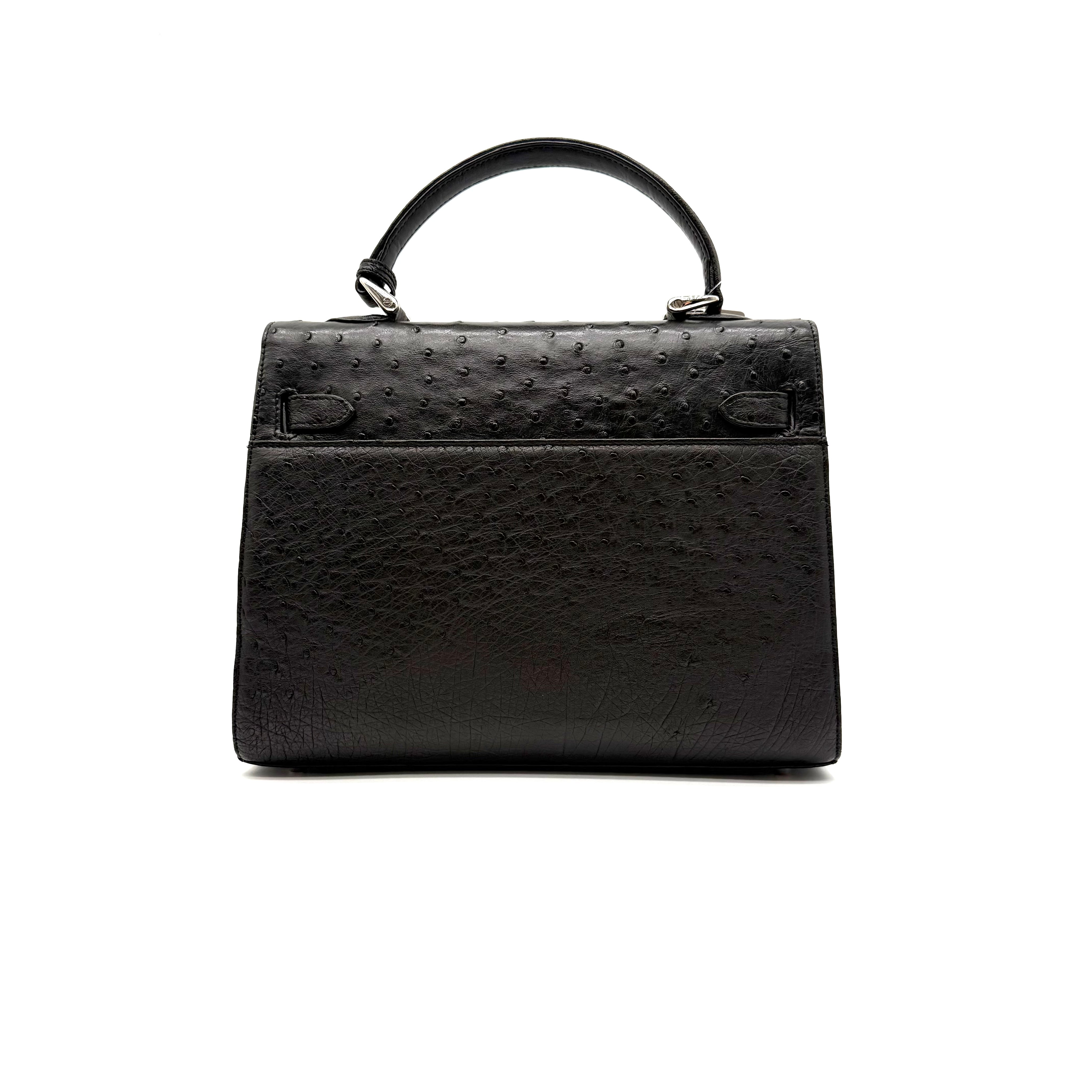 JRA | Kelly-Style Top Handle Bag | Ostrich Leather | Silver Hardware