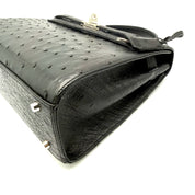 JRA | Kelly-Style Top Handle Bag | Ostrich Leather | Silver Hardware