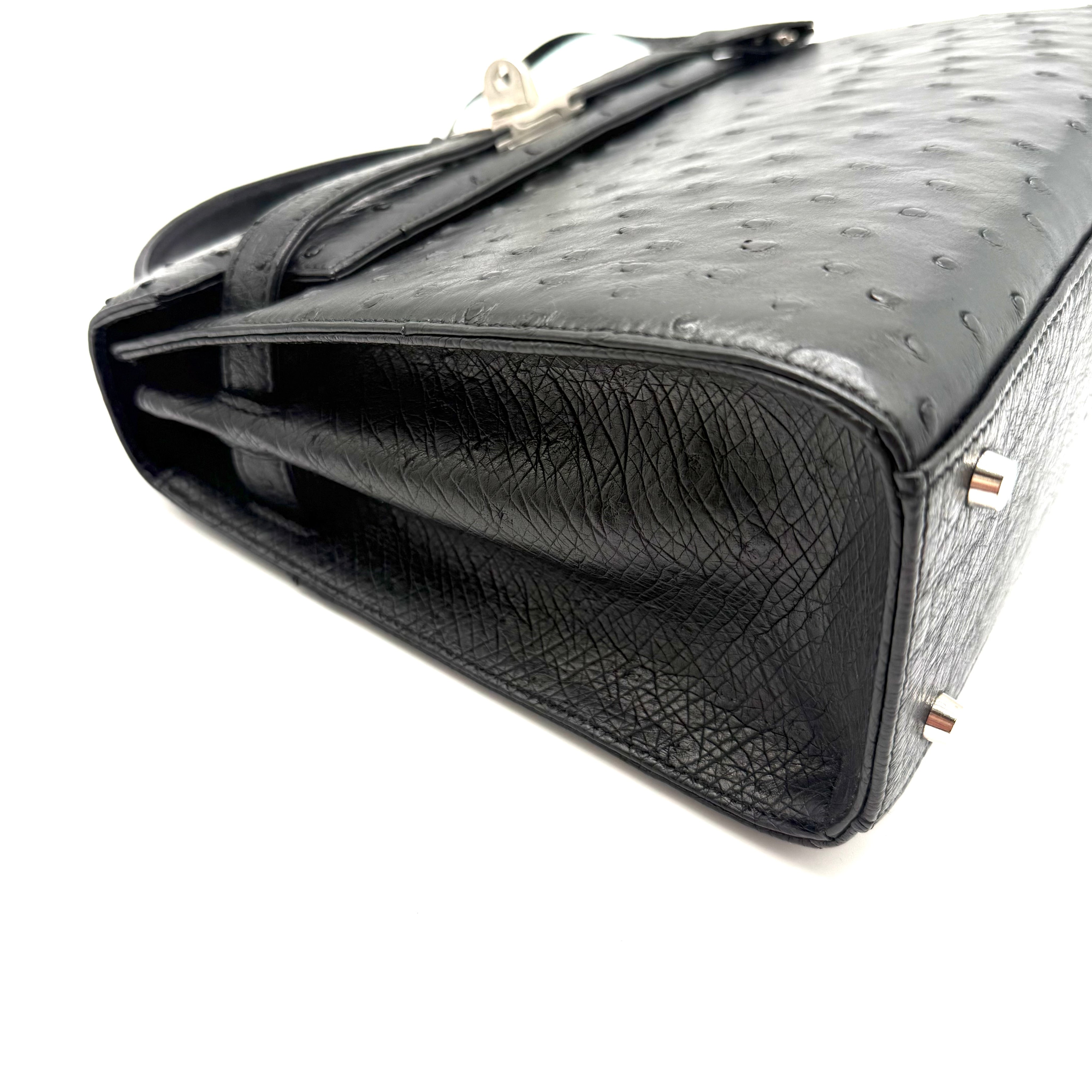 JRA | Kelly-Style Top Handle Bag | Ostrich Leather | Silver Hardware