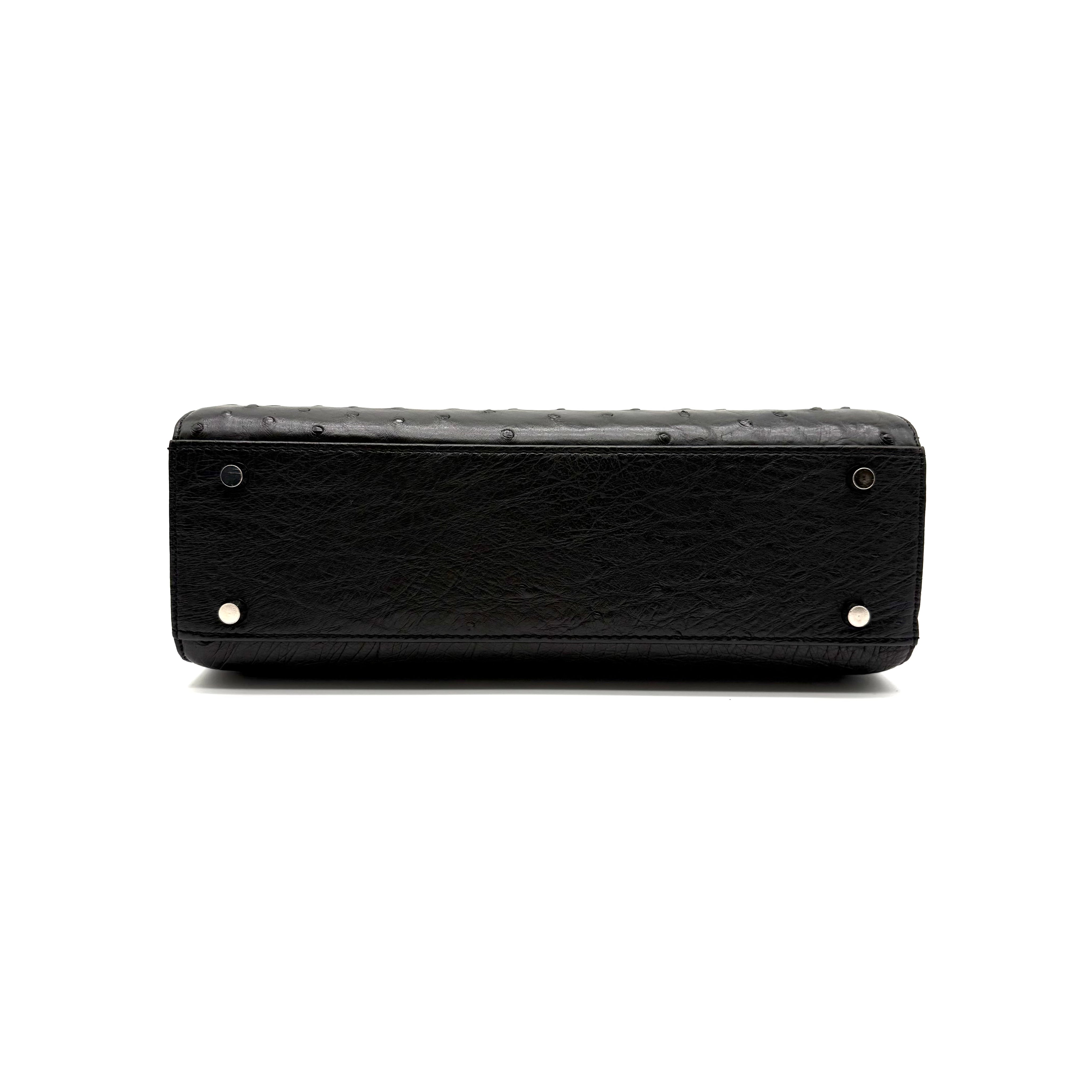 JRA | Kelly-Style Top Handle Bag | Ostrich Leather | Silver Hardware