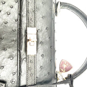 JRA | Kelly-Style Top Handle Bag | Ostrich Leather | Silver Hardware