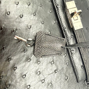 JRA | Kelly-Style Top Handle Bag | Ostrich Leather | Silver Hardware