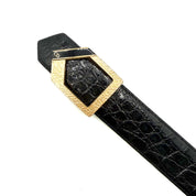 Christian Dior | Vintage Crocodile Belt | Black Leather | Gold Pentagon Buckle 75cm