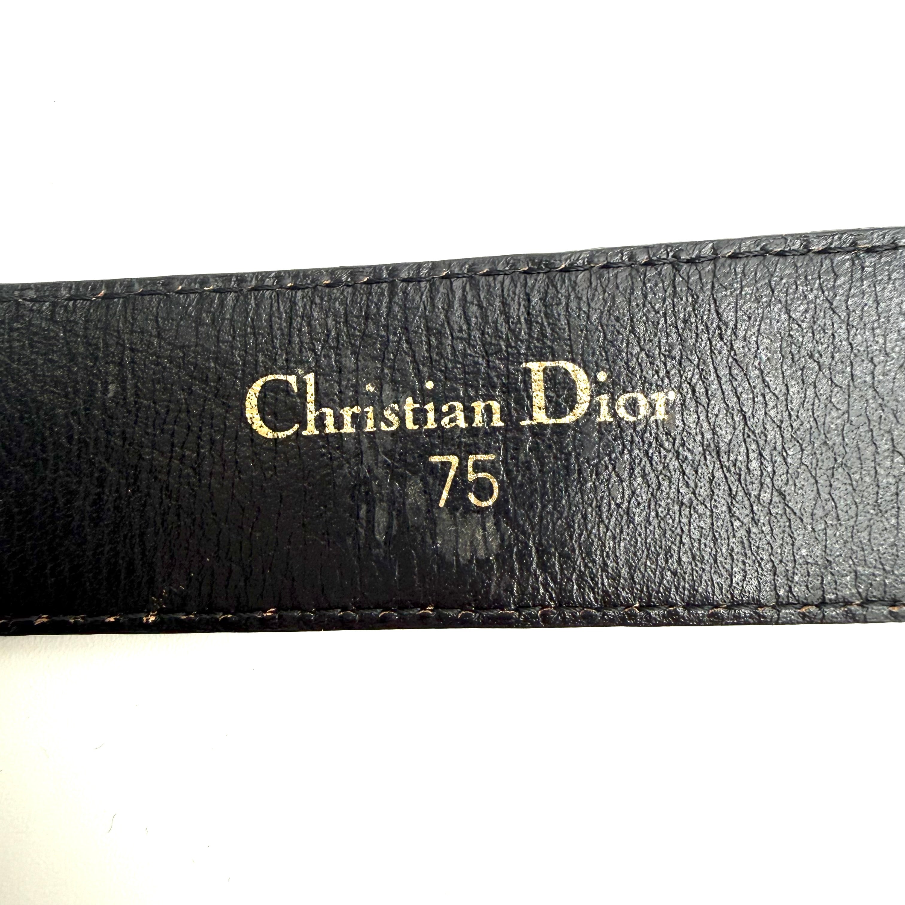 Christian Dior | Vintage Crocodile Belt | Black Leather | Gold Pentagon Buckle 75cm