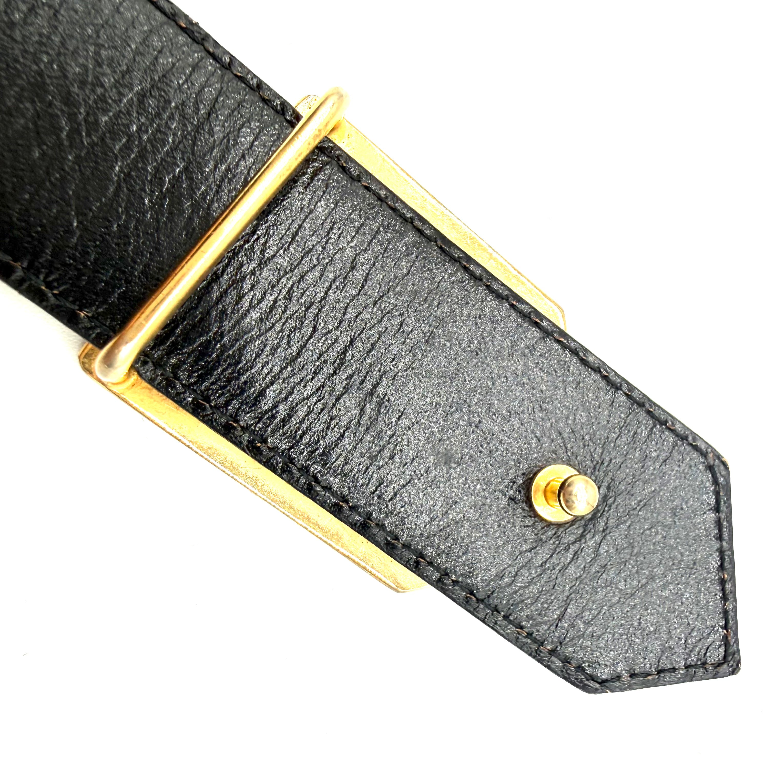 Christian Dior | Vintage Crocodile Belt | Black Leather | Gold Pentagon Buckle 75cm