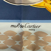 Cartier | Must de Cartier Silk Scarf | Interlocking Rings Print | Blue & Gold (85cm)