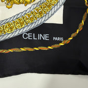 Céline | Silk Scarf | Equestrian Horse & Chain Print | Navy, Ivory & Gold (85cm)