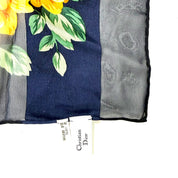 Christian Dior | Silk Scarf | Rose & Houndstooth Print | Navy & Ivory (85cm)
