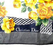 Christian Dior | Silk Scarf | Rose & Houndstooth Print | Navy & Ivory (85cm)