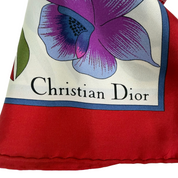 Christian Dior | Silk Scarf | Tropical Orchid & Palm Print | Red & Pink (85cm)