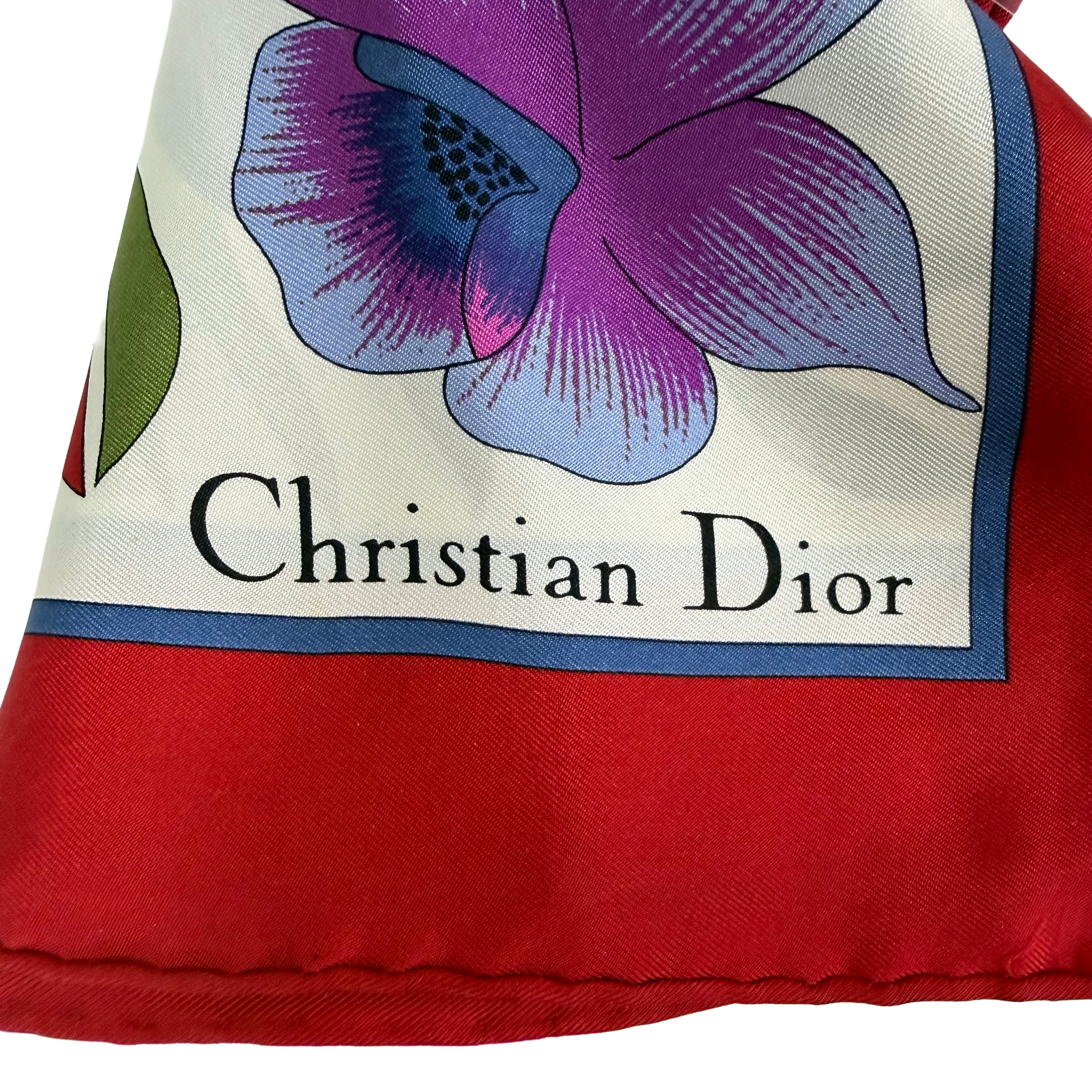 Christian Dior | Silk Scarf | Tropical Orchid & Palm Print | Red & Pink (85cm)