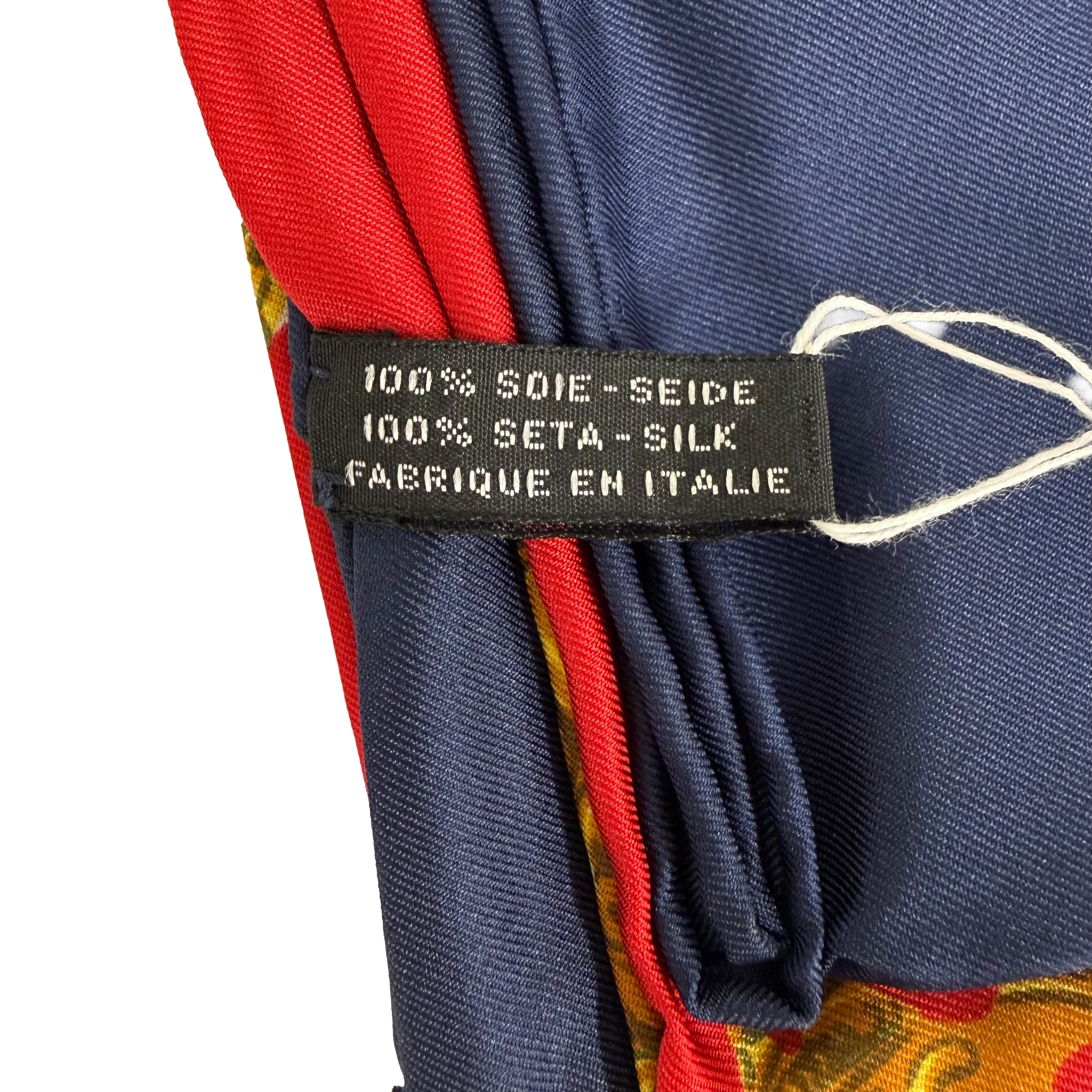 Chanel | Silk Scarf | Jeweled Continents Print | Navy, Red & Gold (85cm)