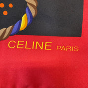Céline | Silk Scarf | Equestrian Strap & Buckle Print | Red, Navy & Gold (80cm)