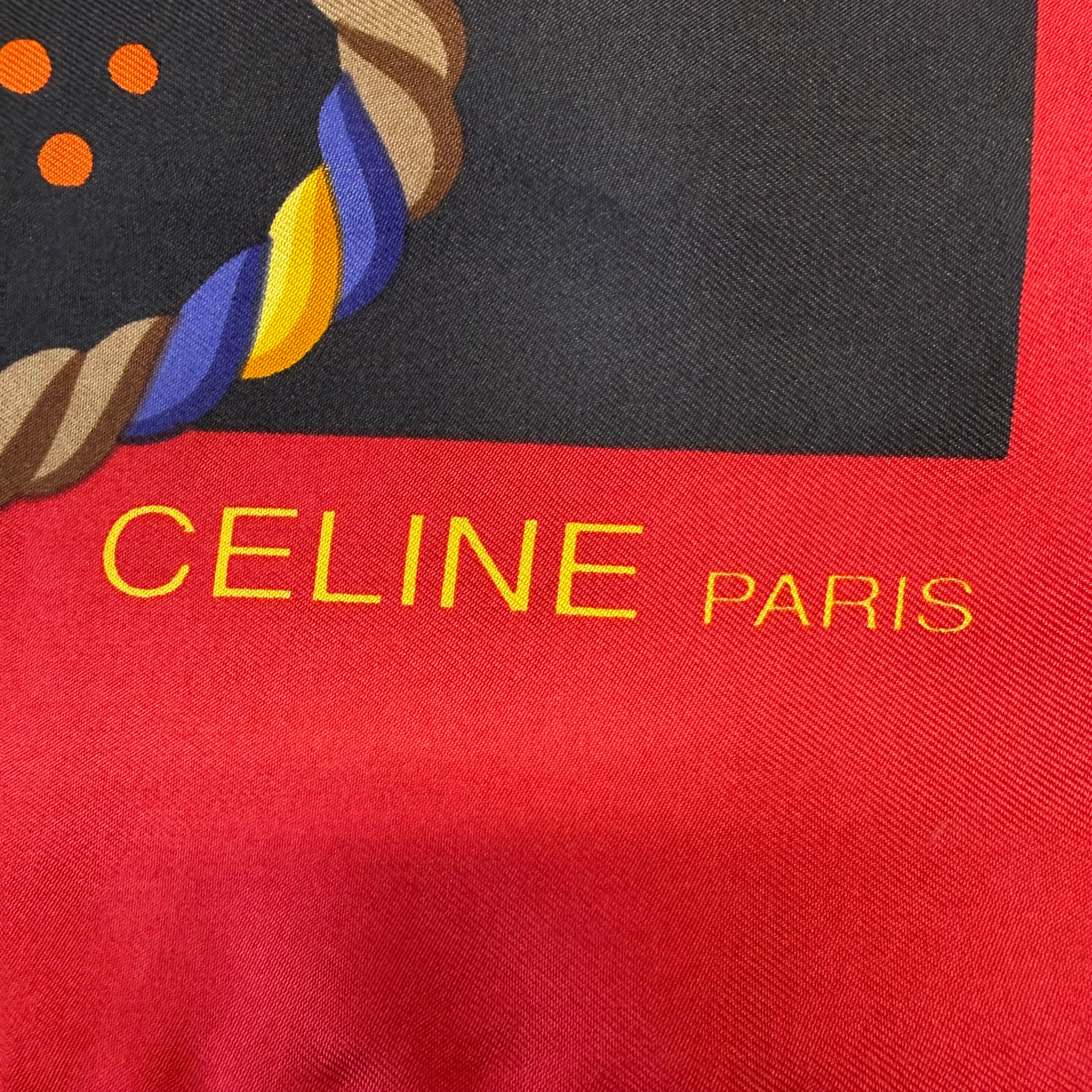 Céline | Silk Scarf | Equestrian Strap & Buckle Print | Red, Navy & Gold (80cm)