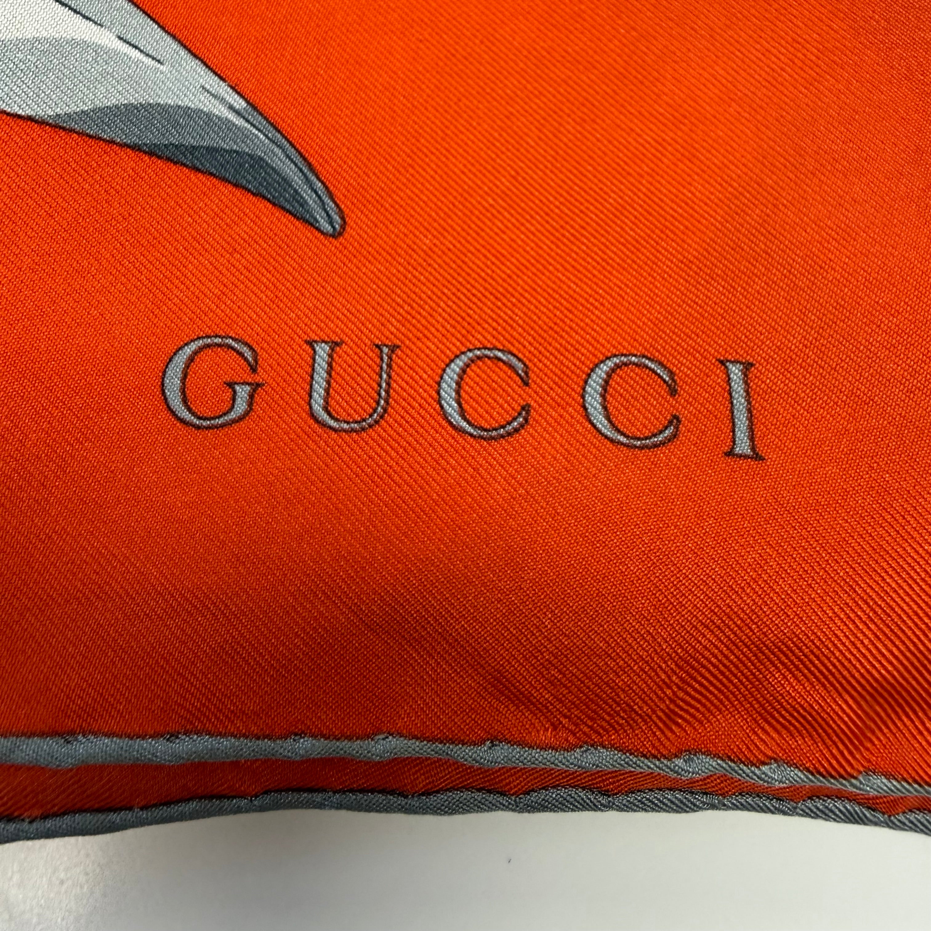 Gucci | Silk Scarf | Chain & Medallion Print | Orange & Silver (60cm)