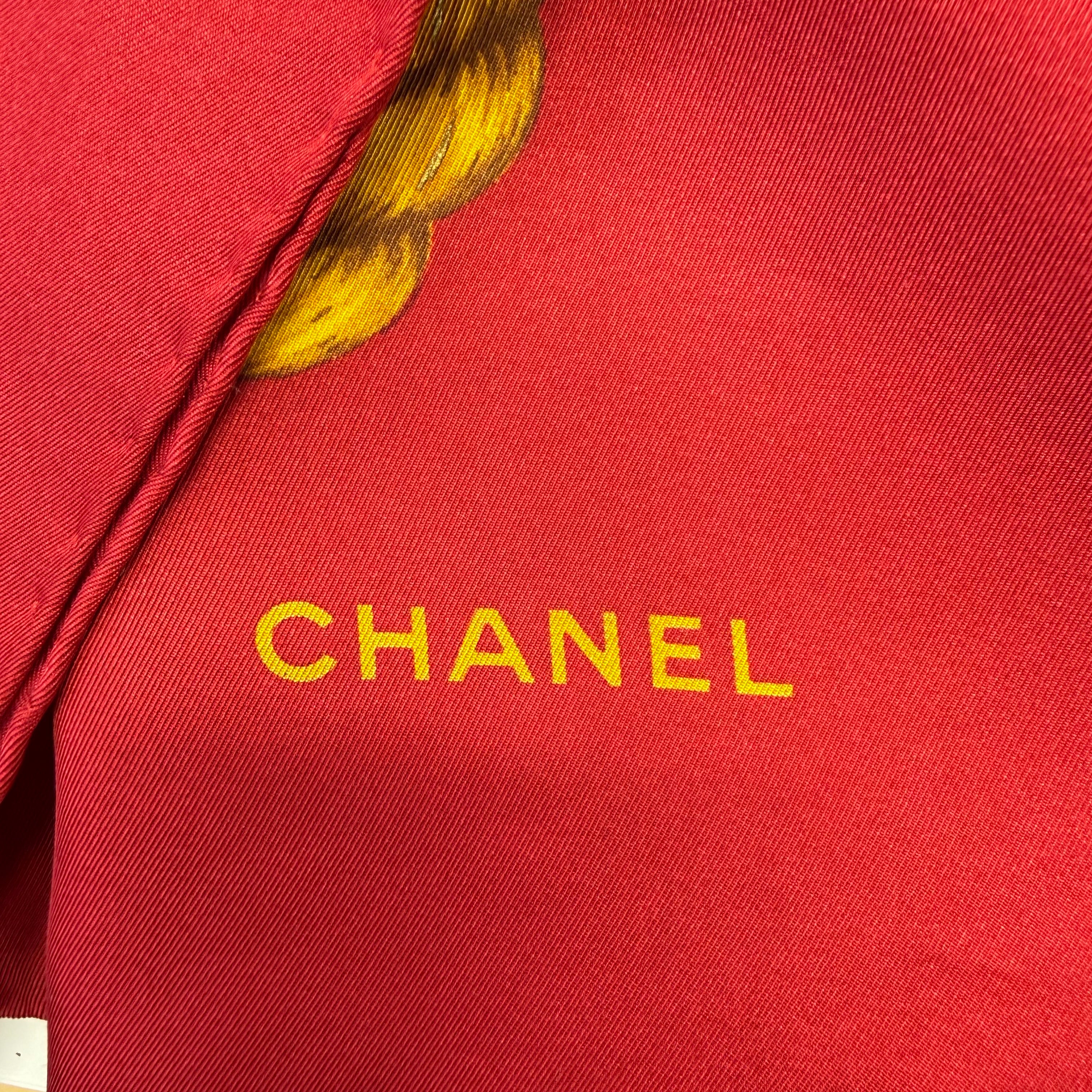 Chanel | Silk Scarf | Gilt Grapevine & Tassel Print | Red & Gold (90cm)