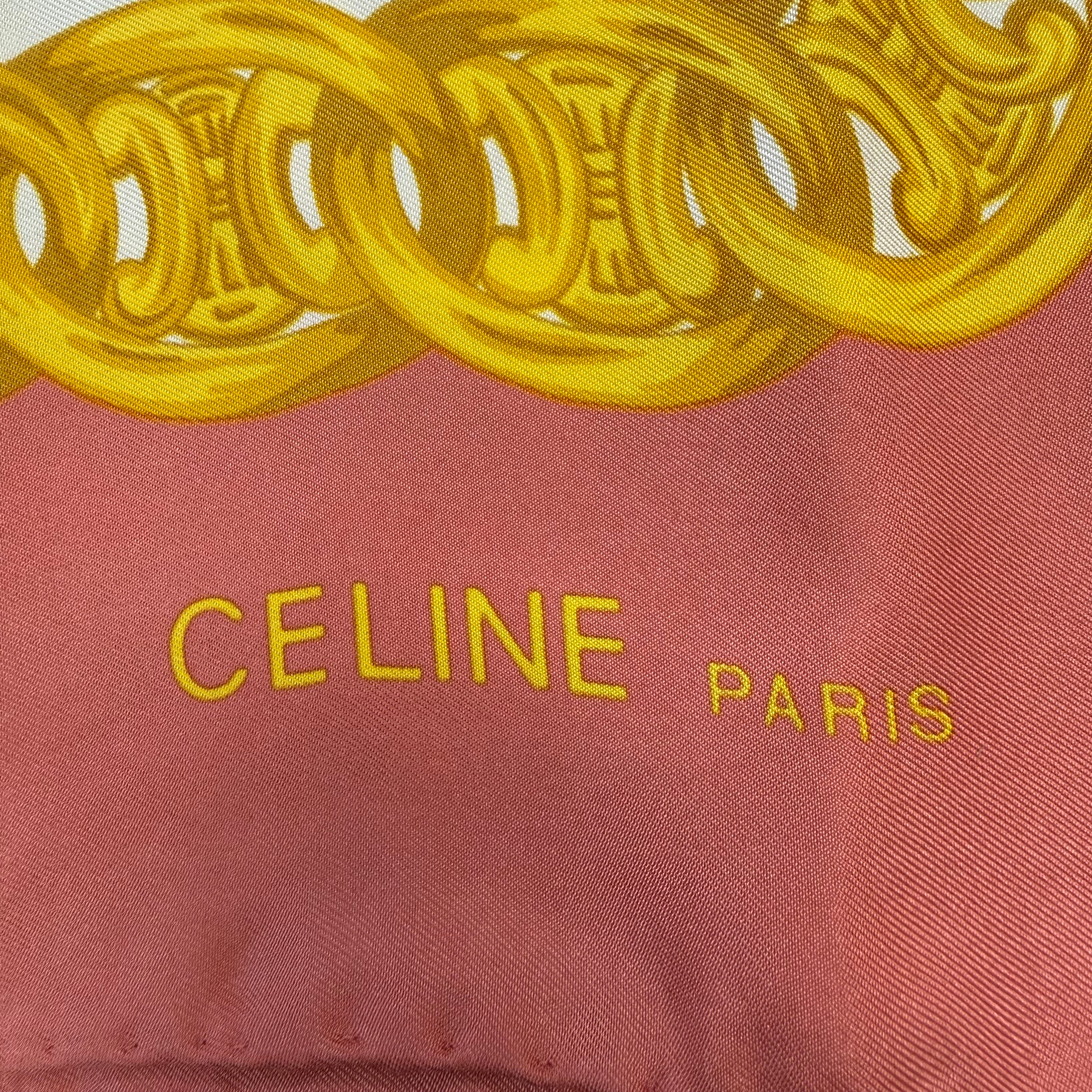 Céline | Silk Scarf | Shield & Chain Link Print | Blush Pink & Gold (85cm)