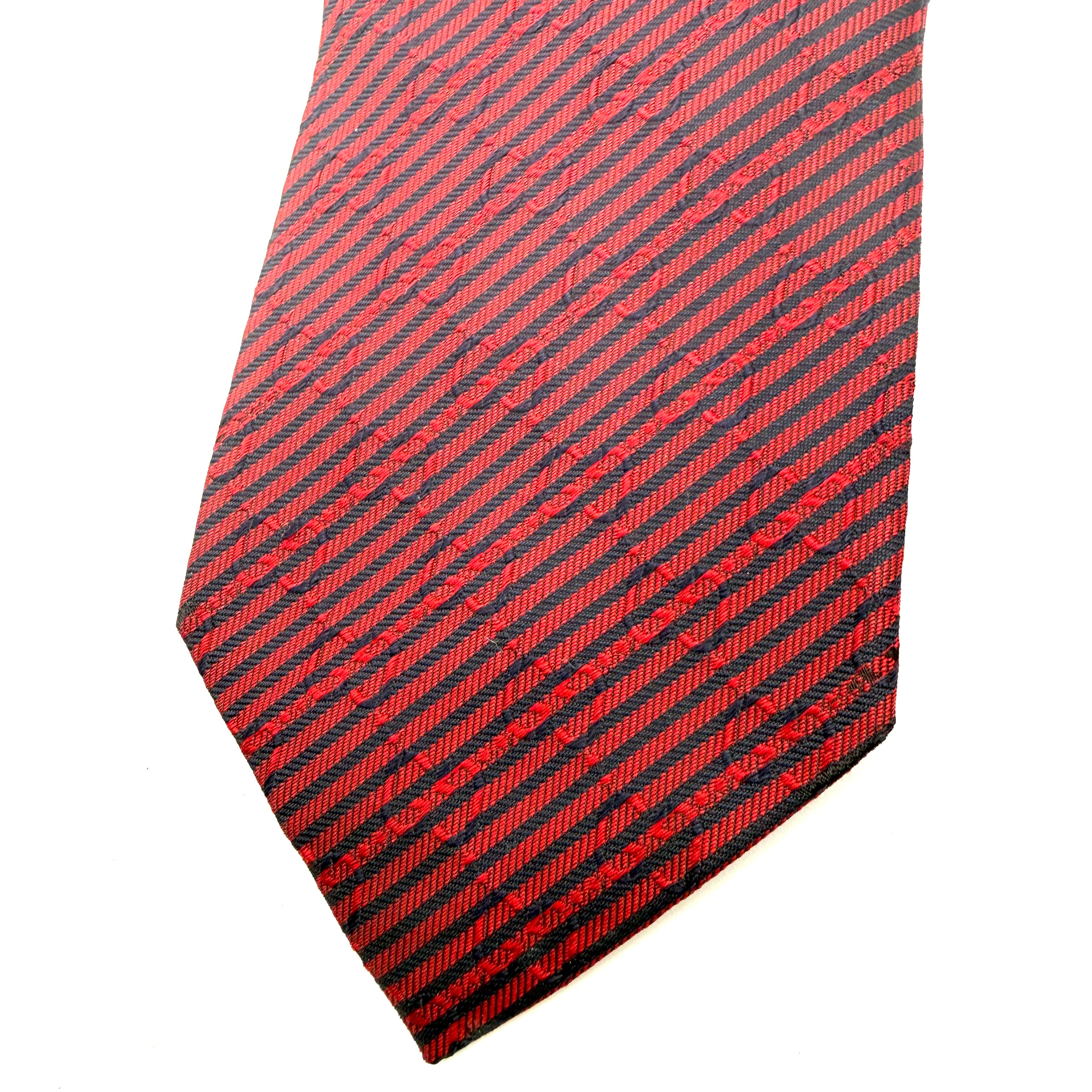 Gucci | Silk Tie | Diagonal Stripe & Crest Print | Red & Navy