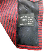 Gucci | Silk Tie | Diagonal Stripe & Crest Print | Red & Navy