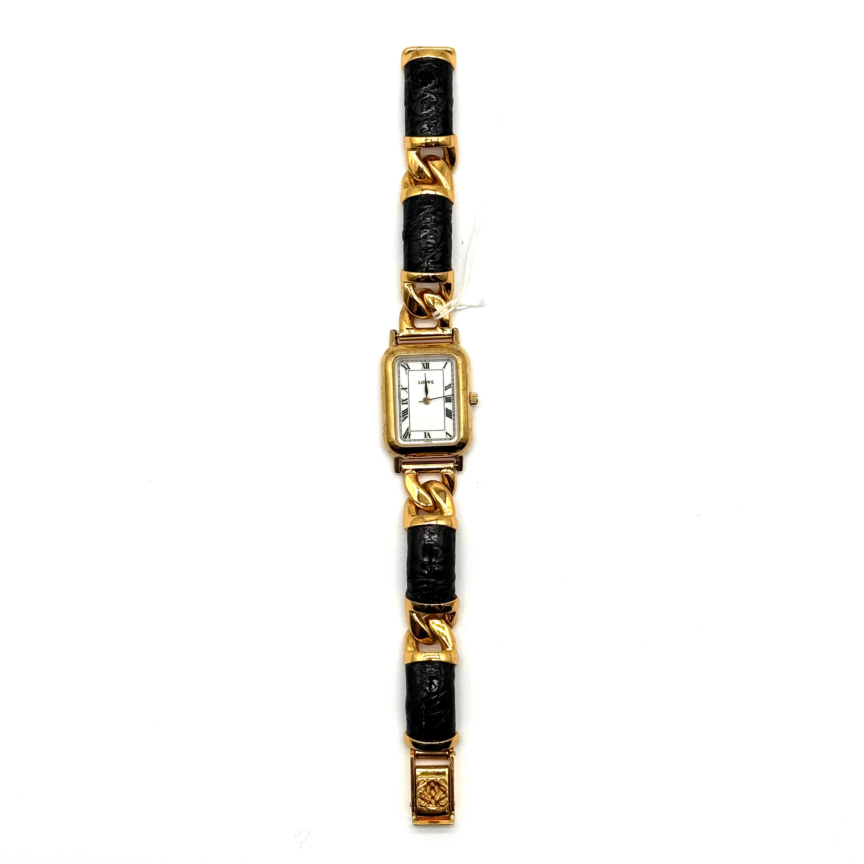 Loewe | Vintage Rectangular Watch | Gold-Plated | Chain & Leather Strap (~16.5cm)