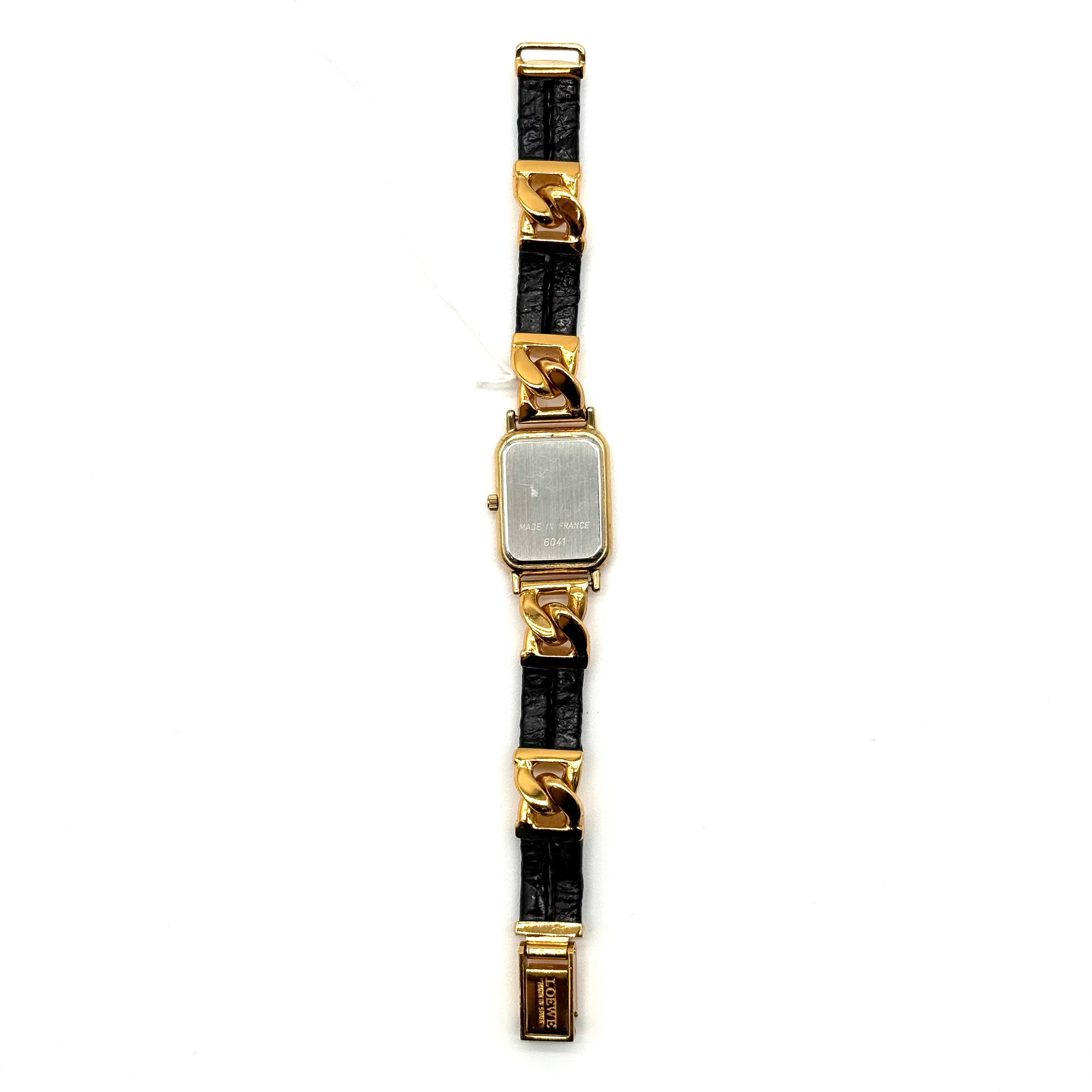 Loewe | Vintage Rectangular Watch | Gold-Plated | Chain & Leather Strap (~16.5cm)